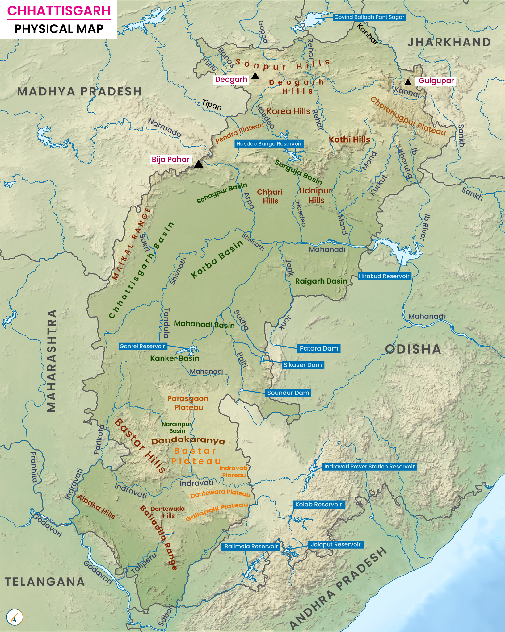 Chhattisgarh Physical Map