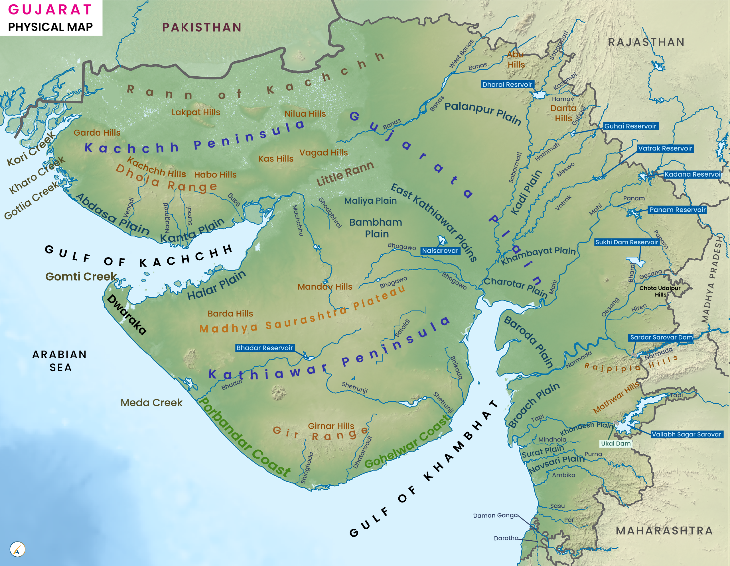 Gujarat Physical Map