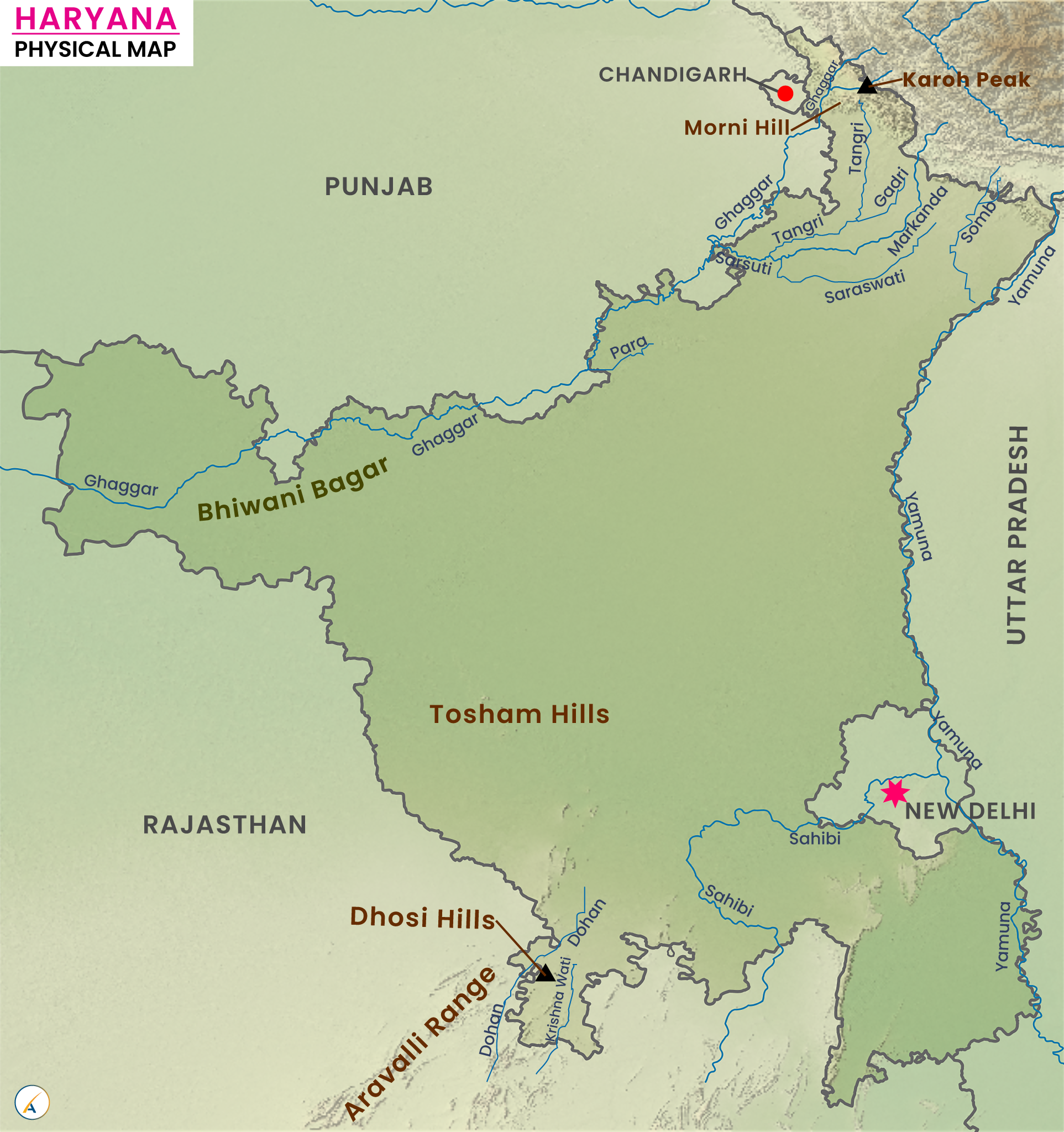 Haryana Physical Map