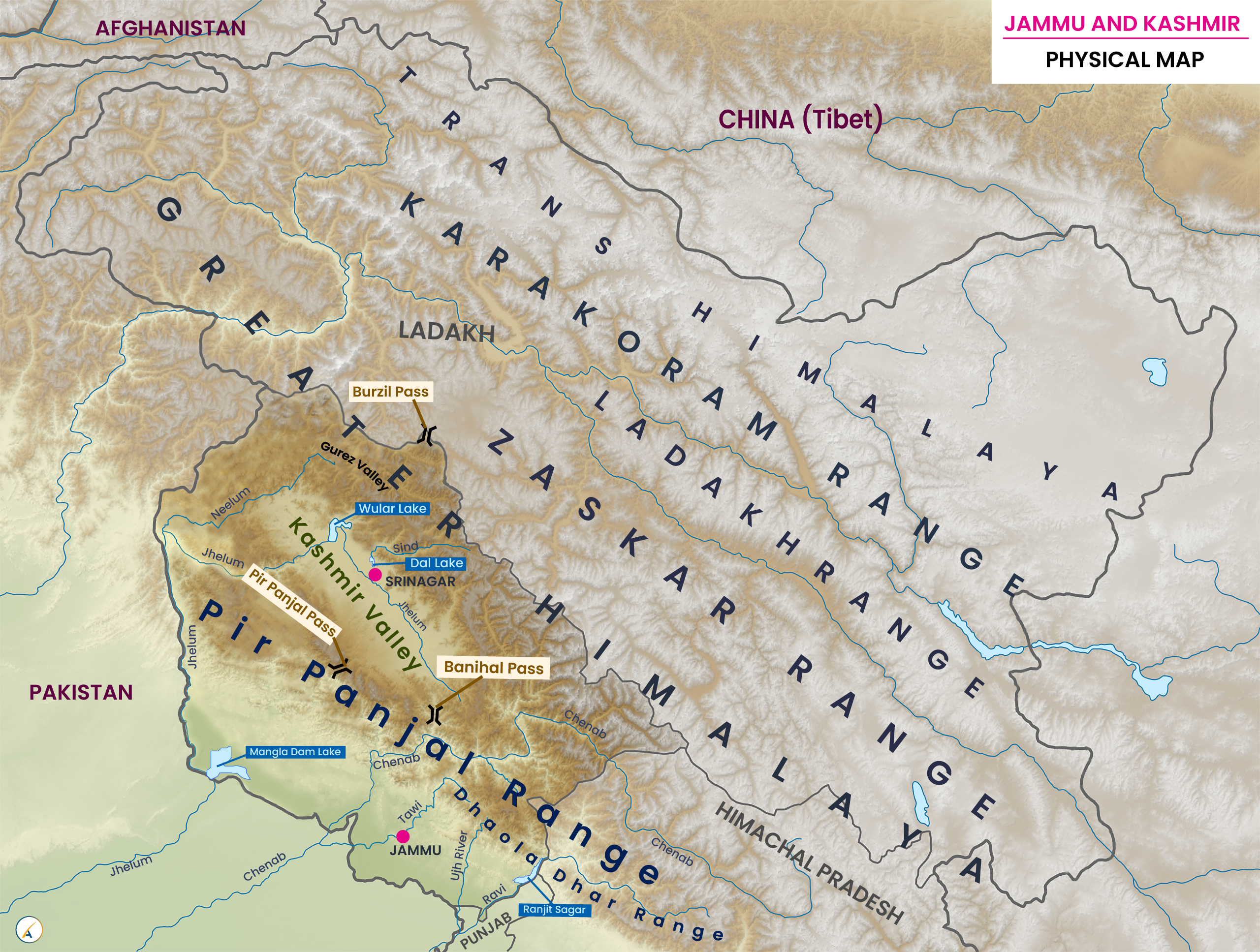 Jammu and Kashmir Physical Map