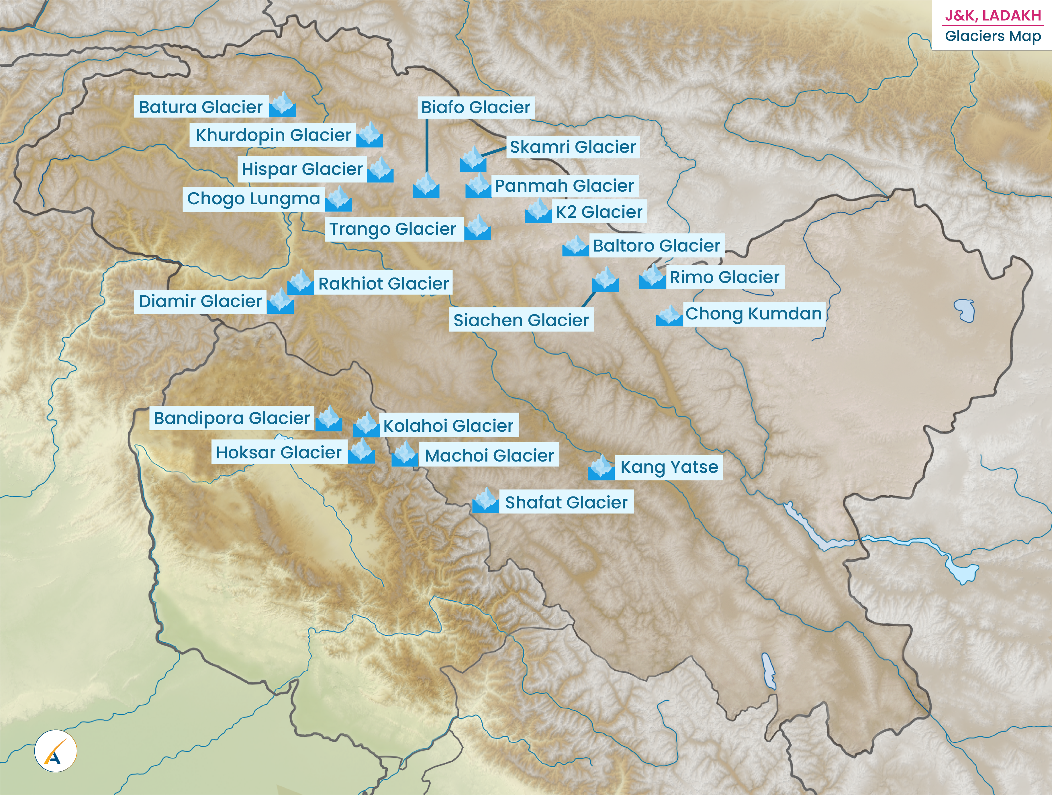 Ladakh, Jammu & Kashmir Glacires Map