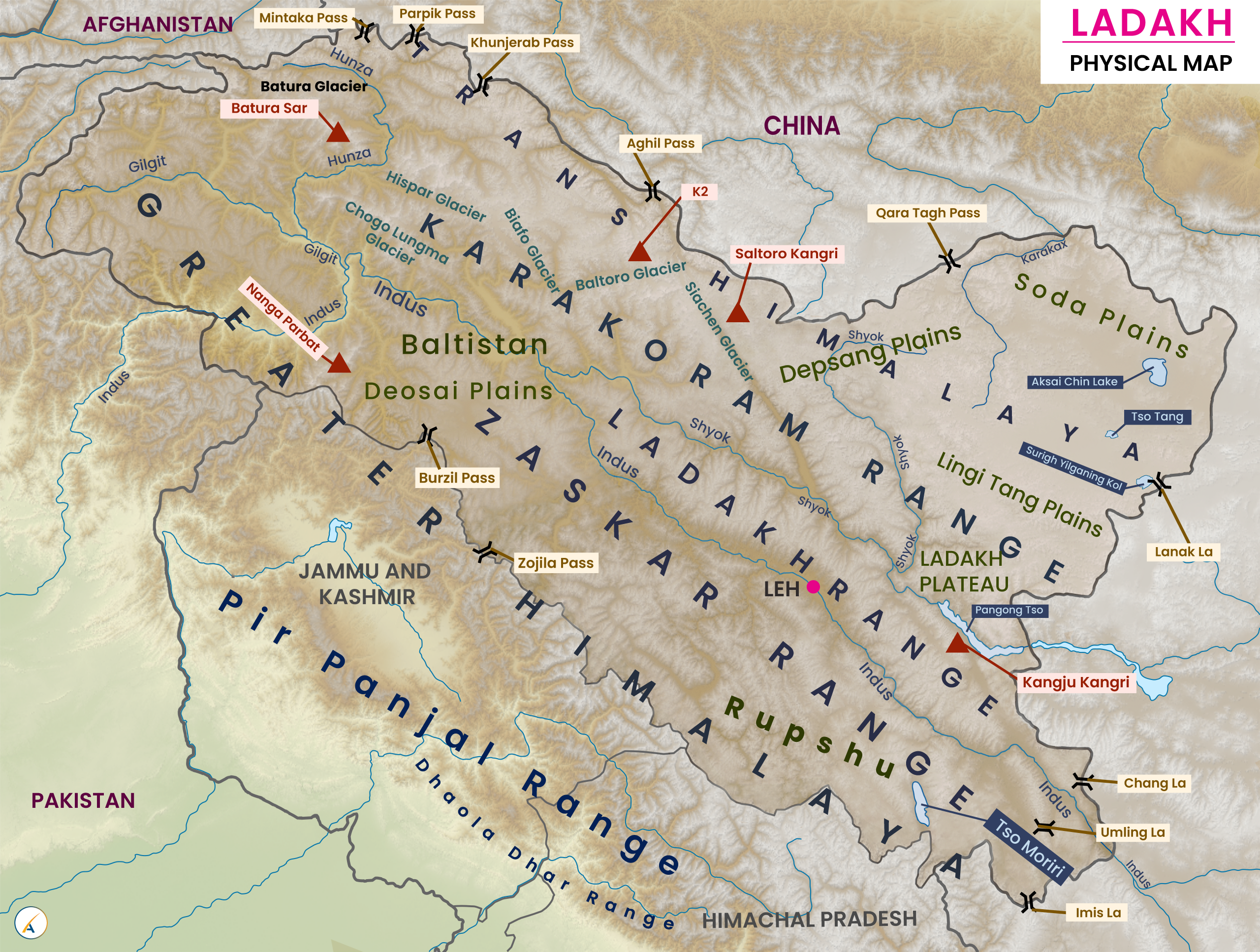Ladakh Physical Map
