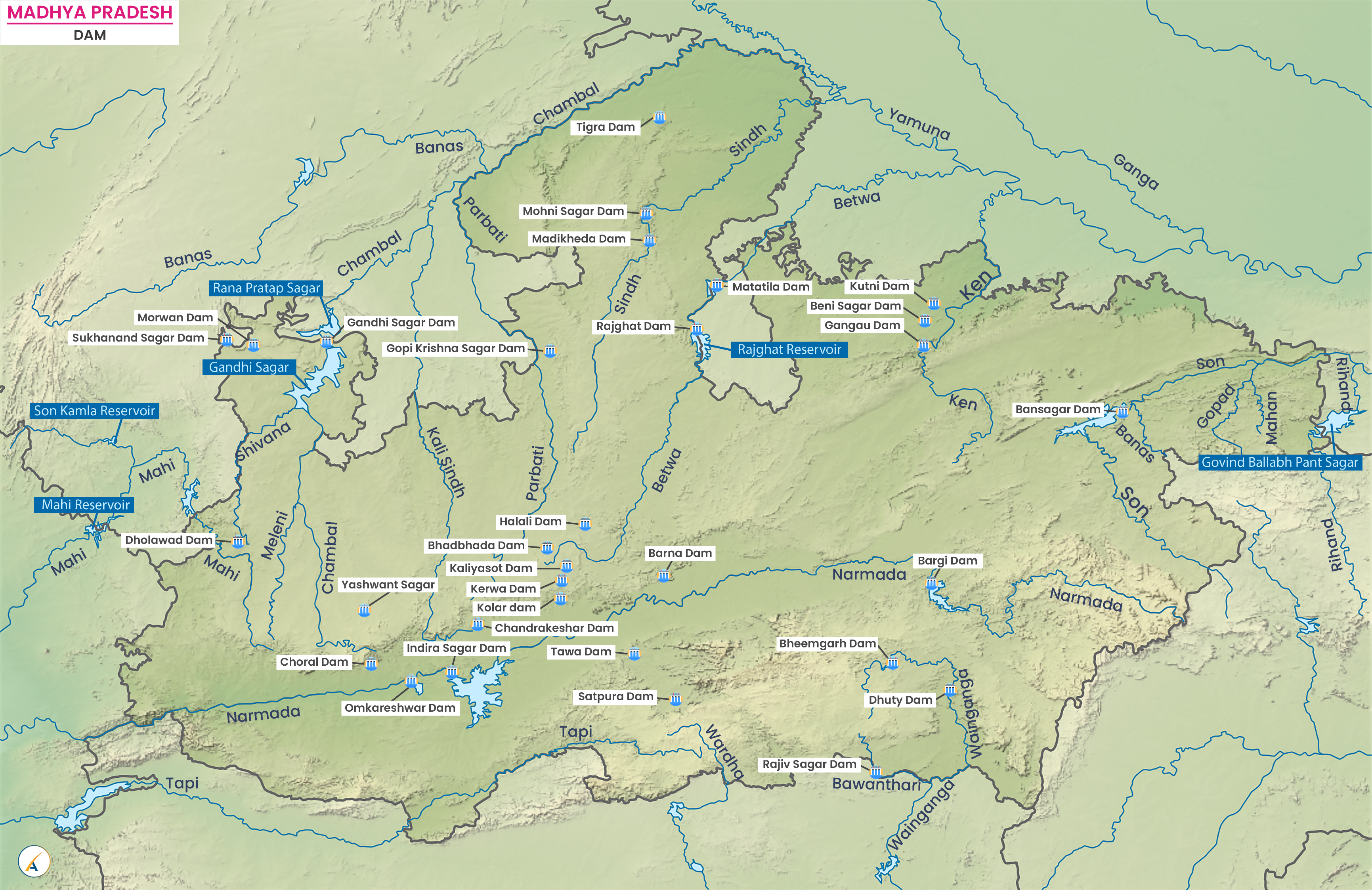 Major Dams in Madhya Pradesh (Map)