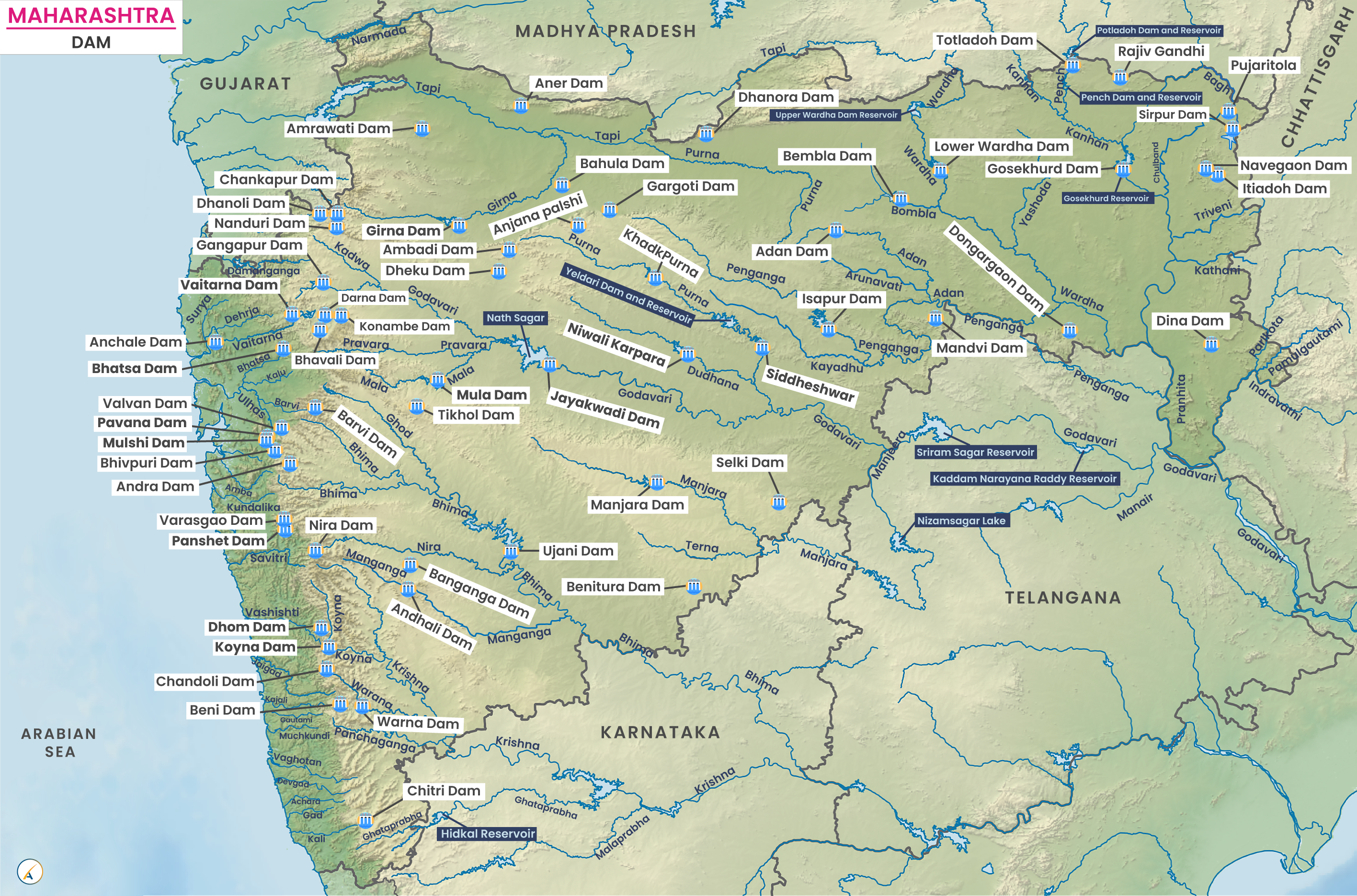 Major Dams in Maharashtra (Map)