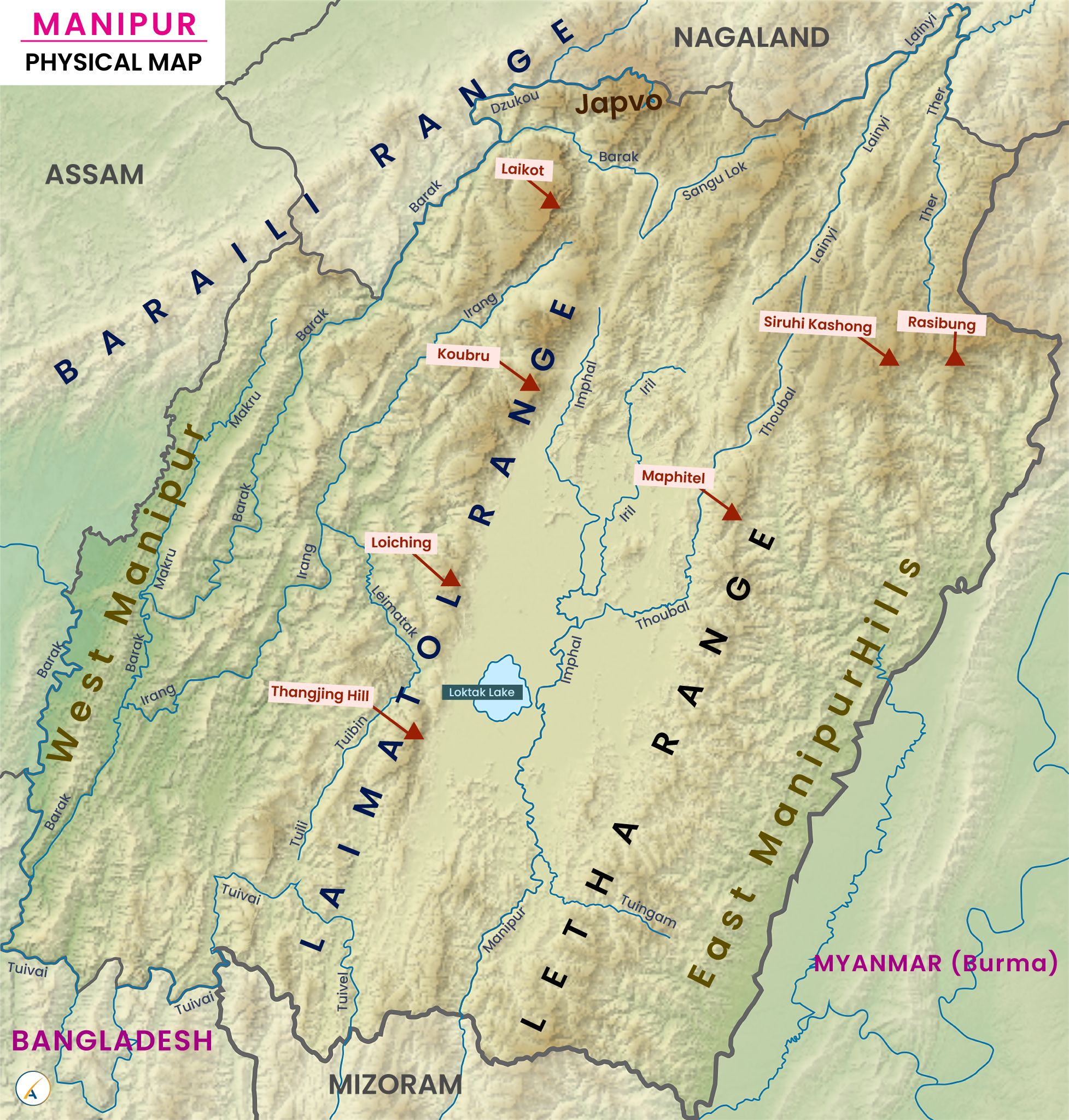 Manipur Physical Map
