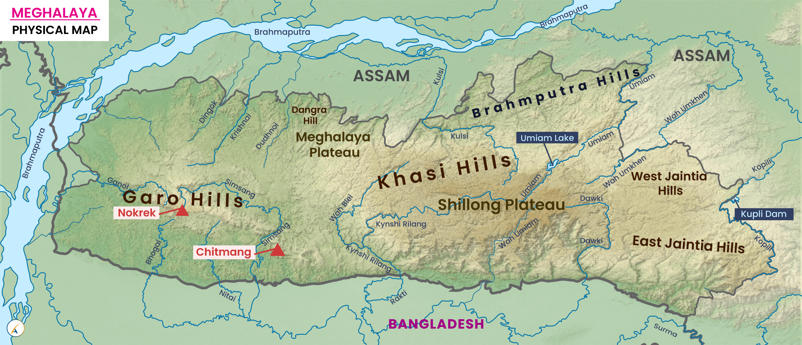 Meghalaya Physical Map