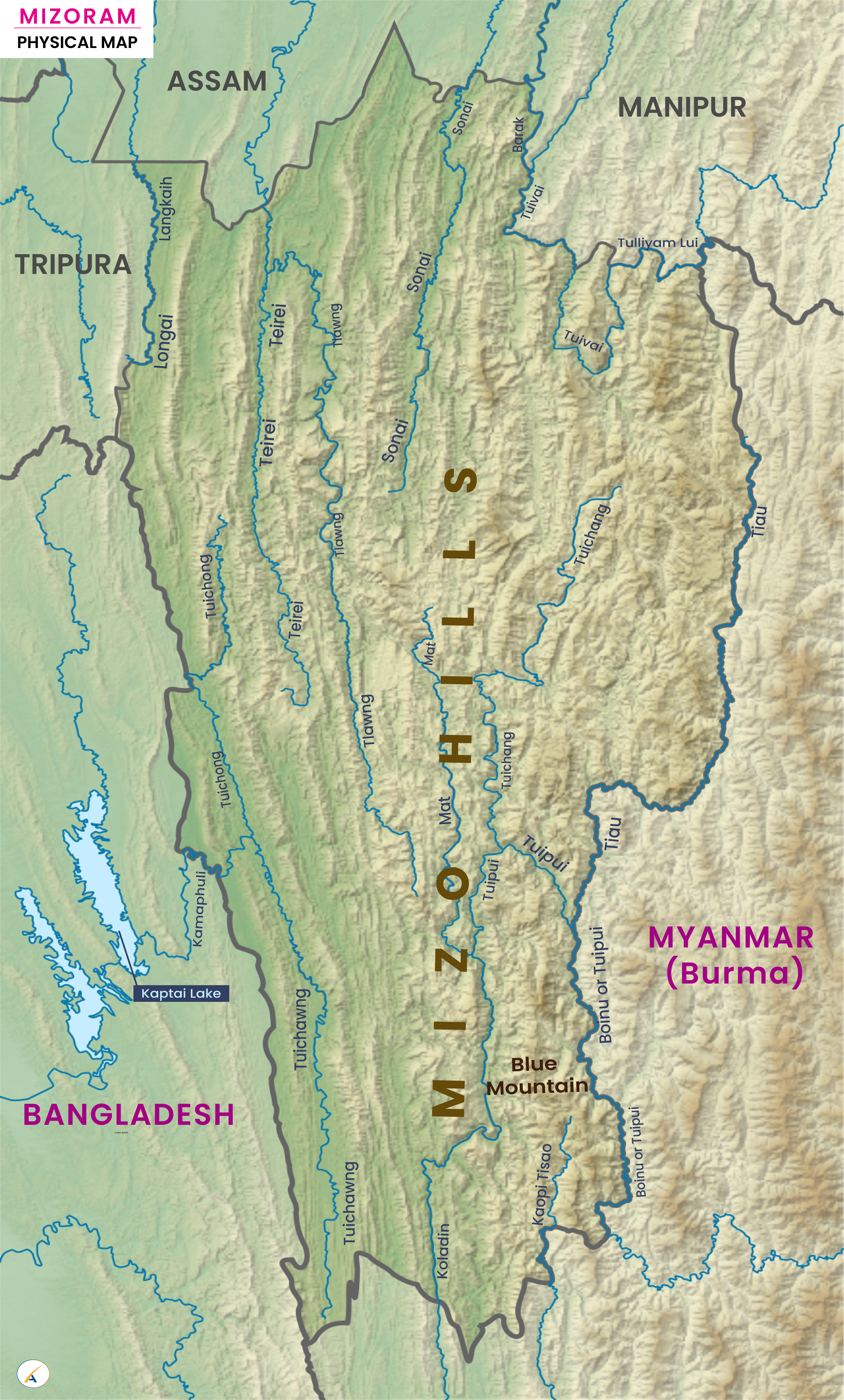 Mizoram Physical Map