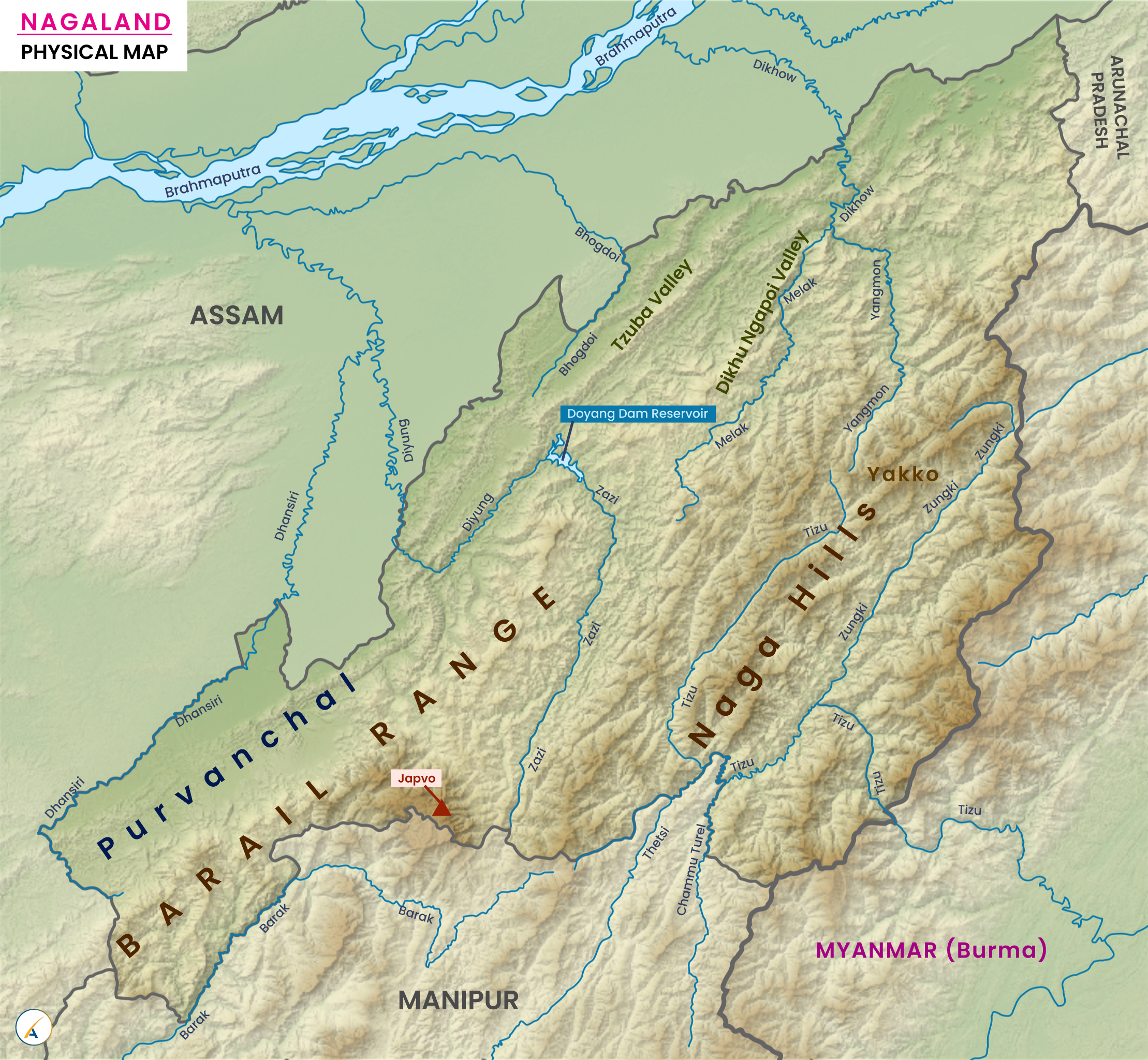 Nagaland Physical Map