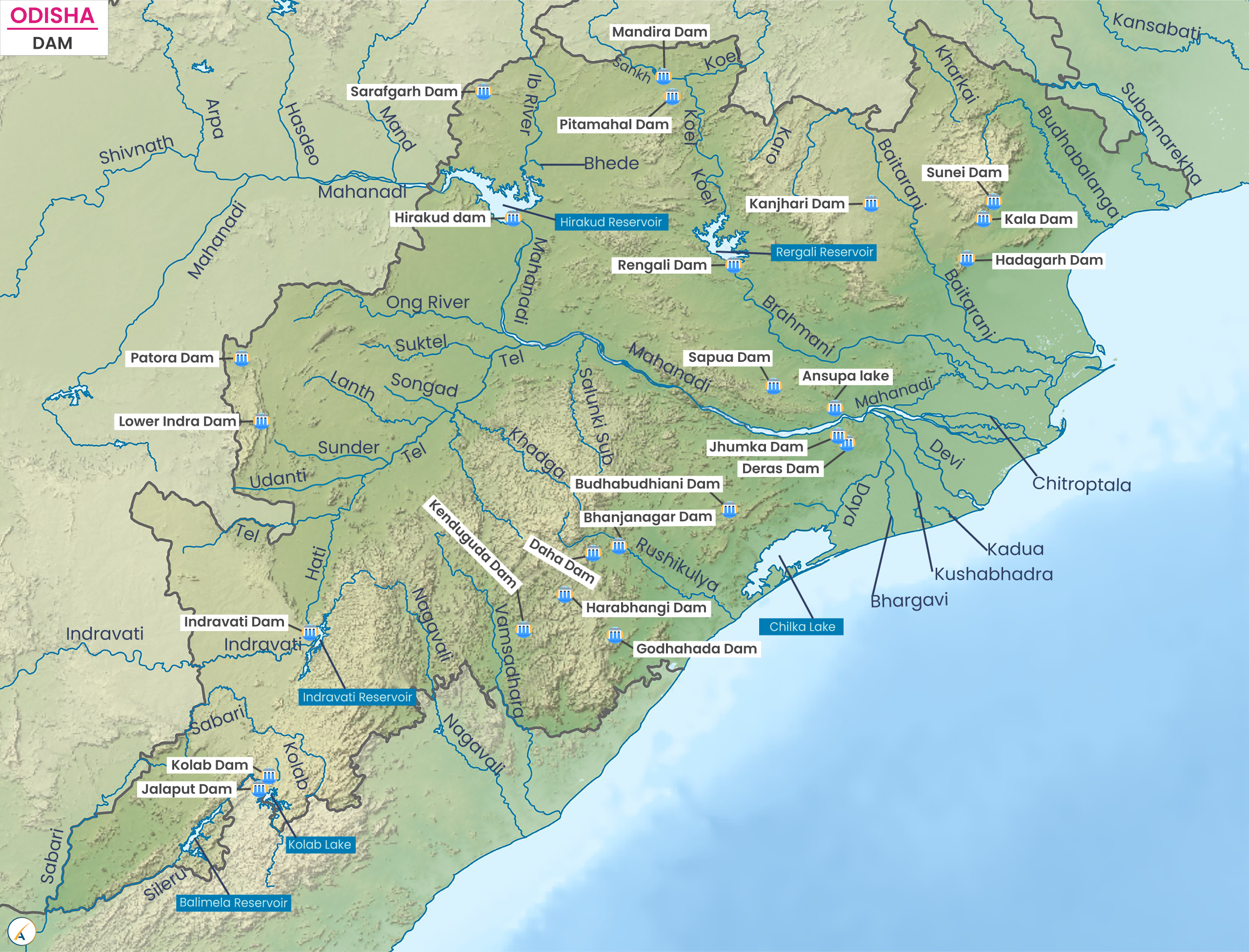 Major Dams in Odisha (Map)