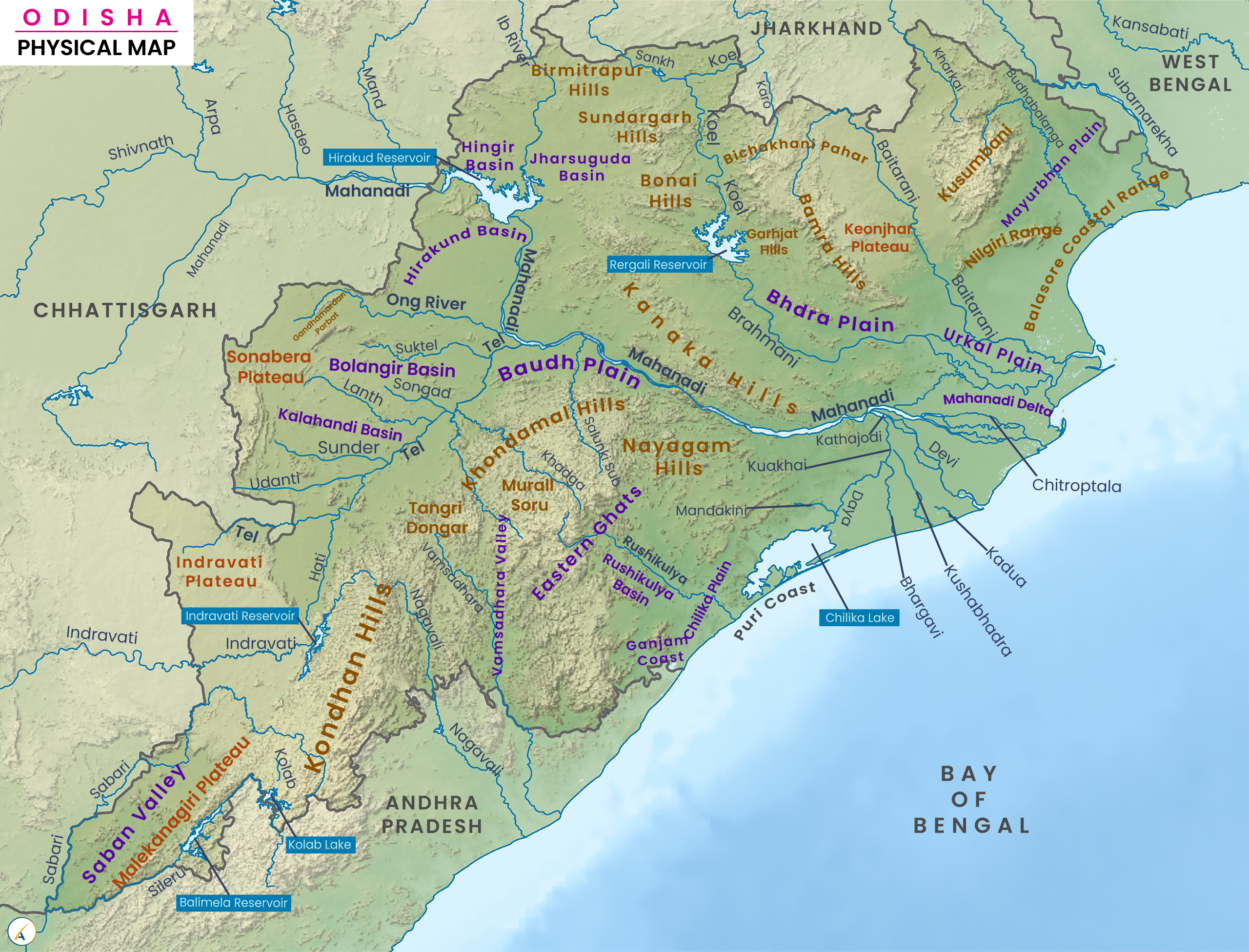 Odisha Physical Map