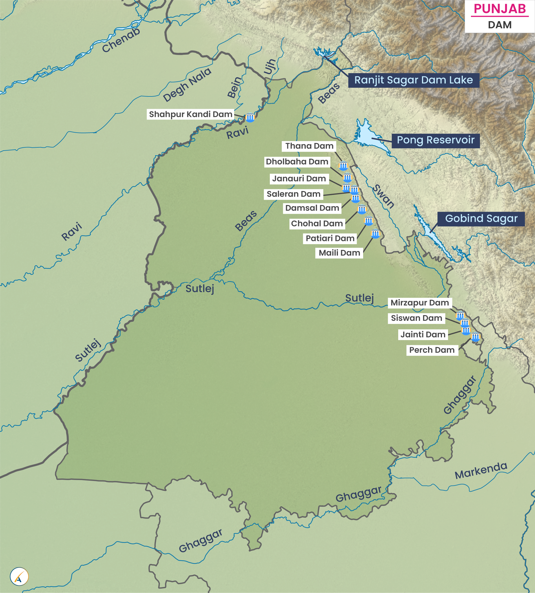 Major Dams in Punjab (Map)
