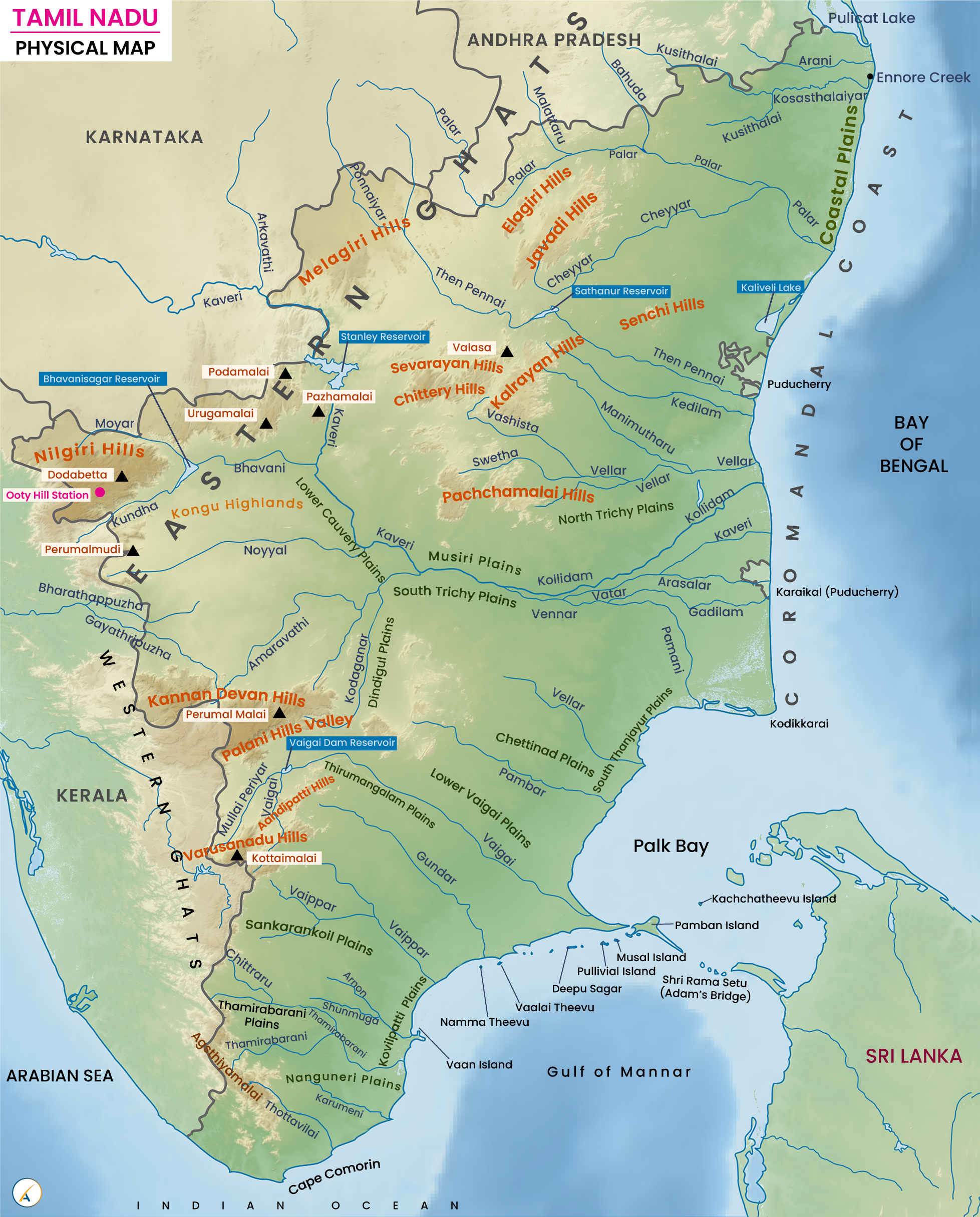 Tamil Nadu Physical Map
