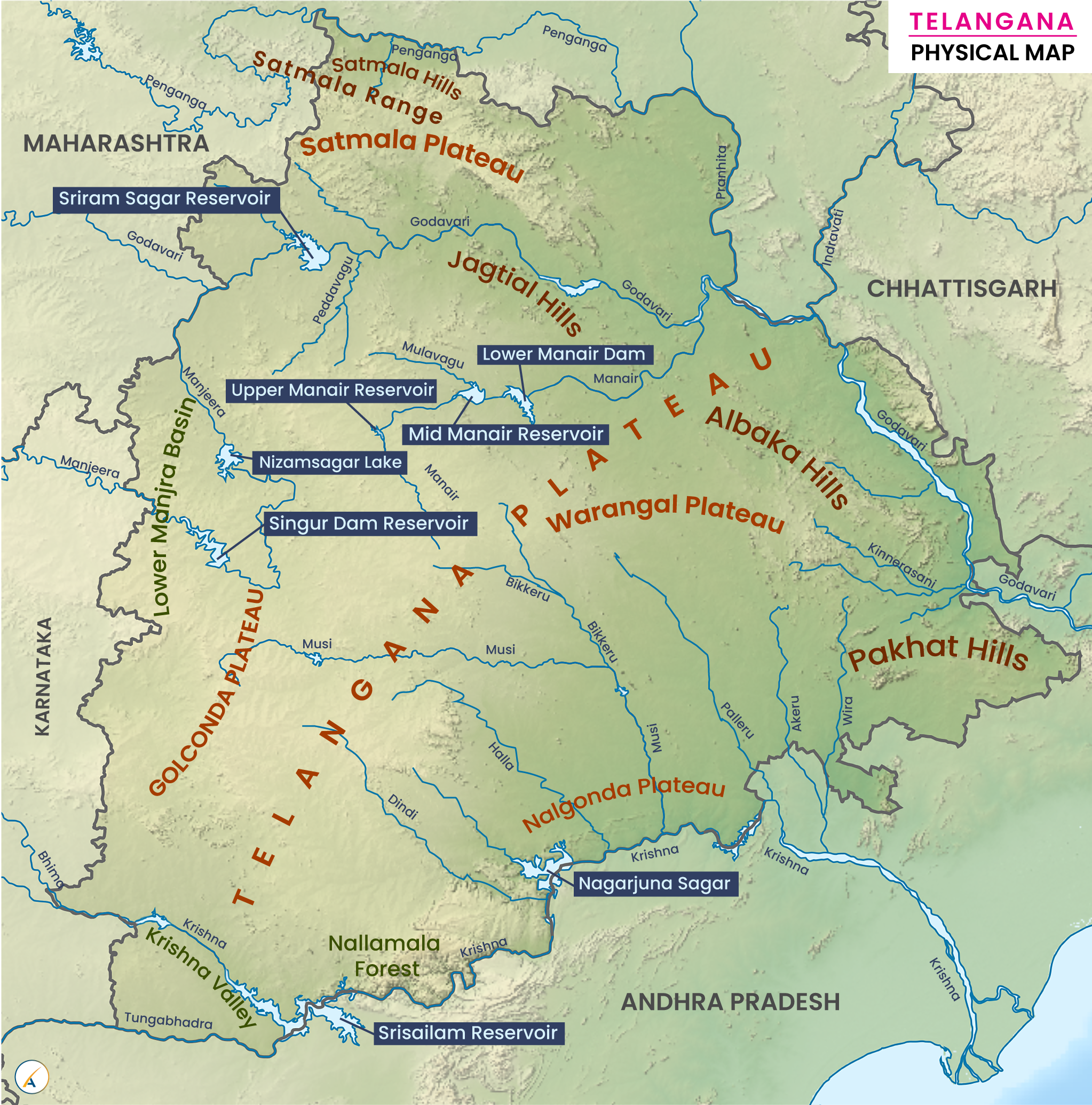 Telangana Physical Map