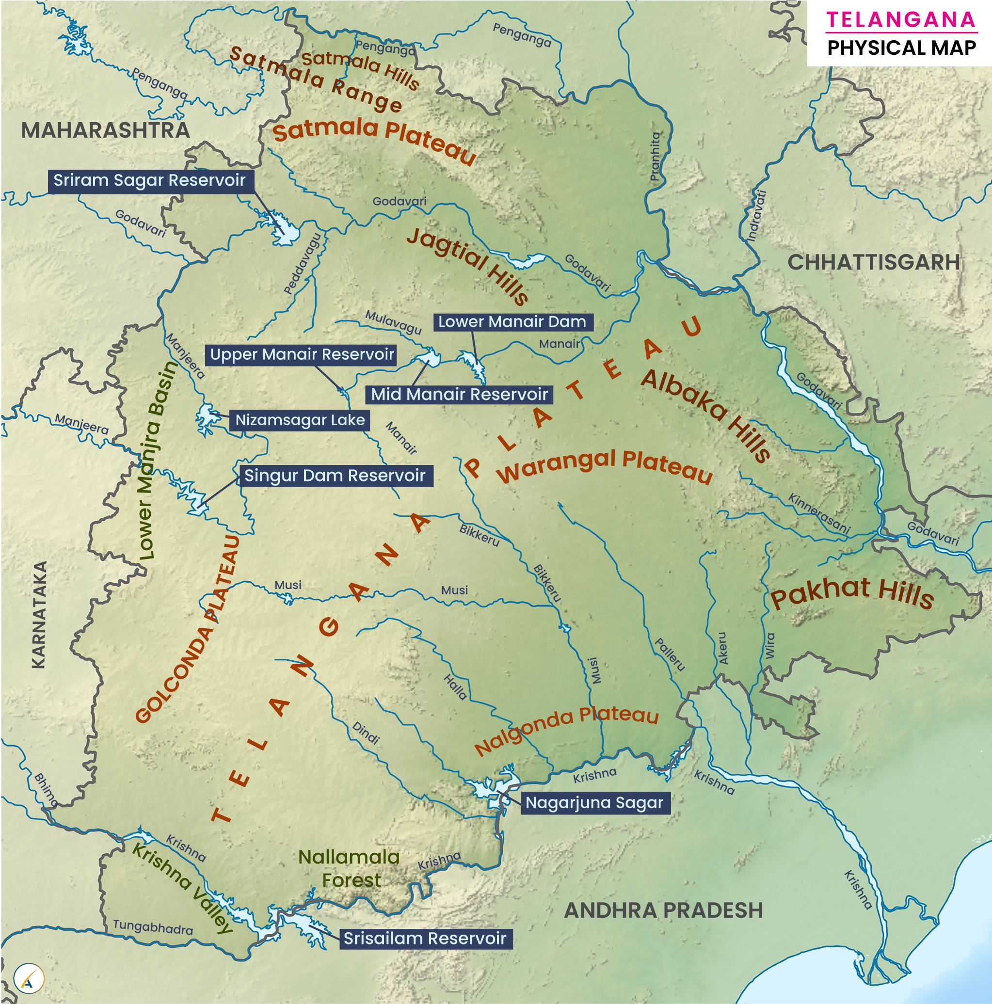 Telangana Physical Map
