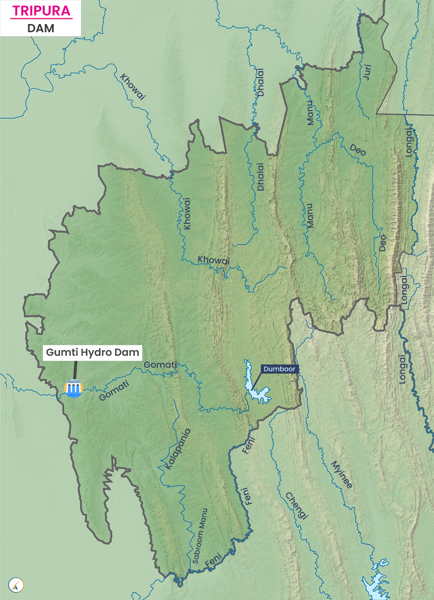 Major Dams in Tripura (Map)