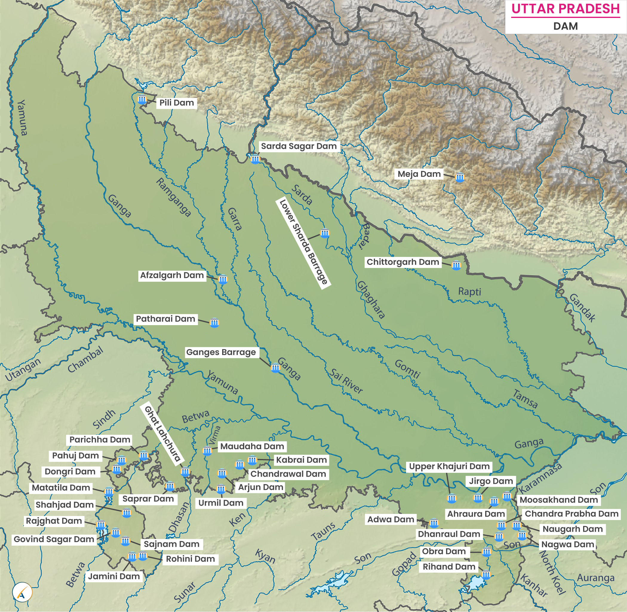Major Dams in Uttar Pradesh (Map)