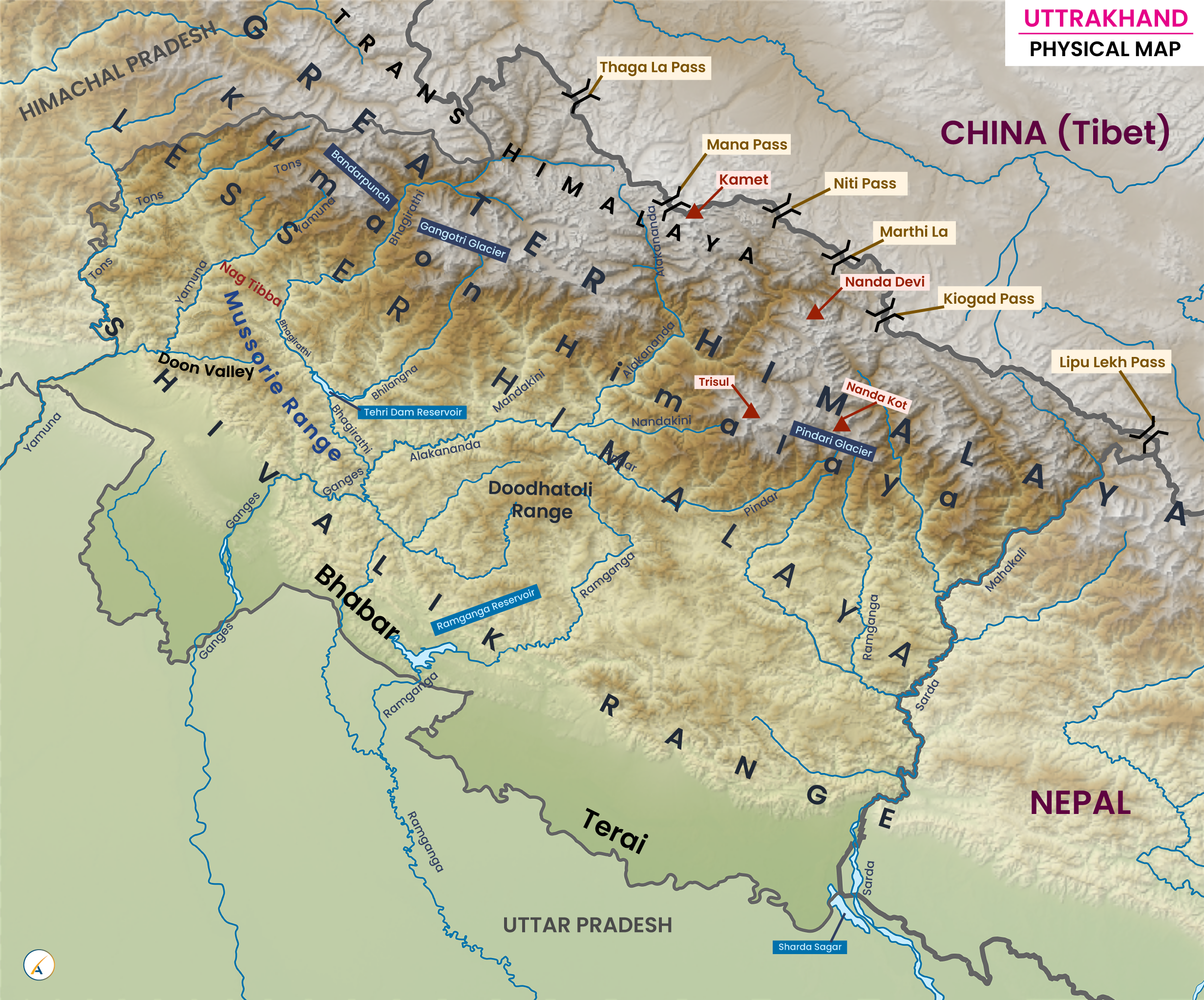Uttarakhand Physical Map
