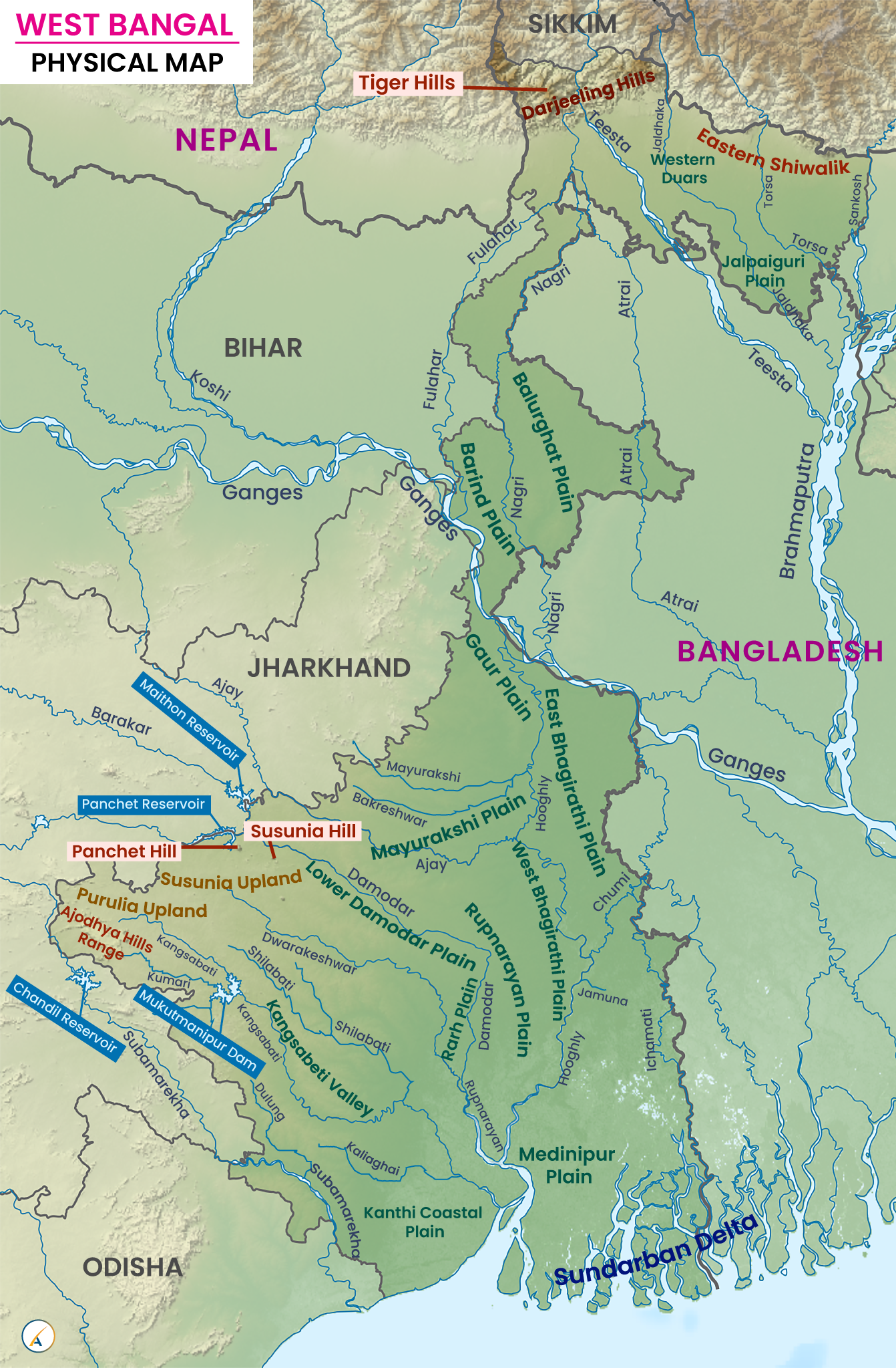 West Bengal Physical Map