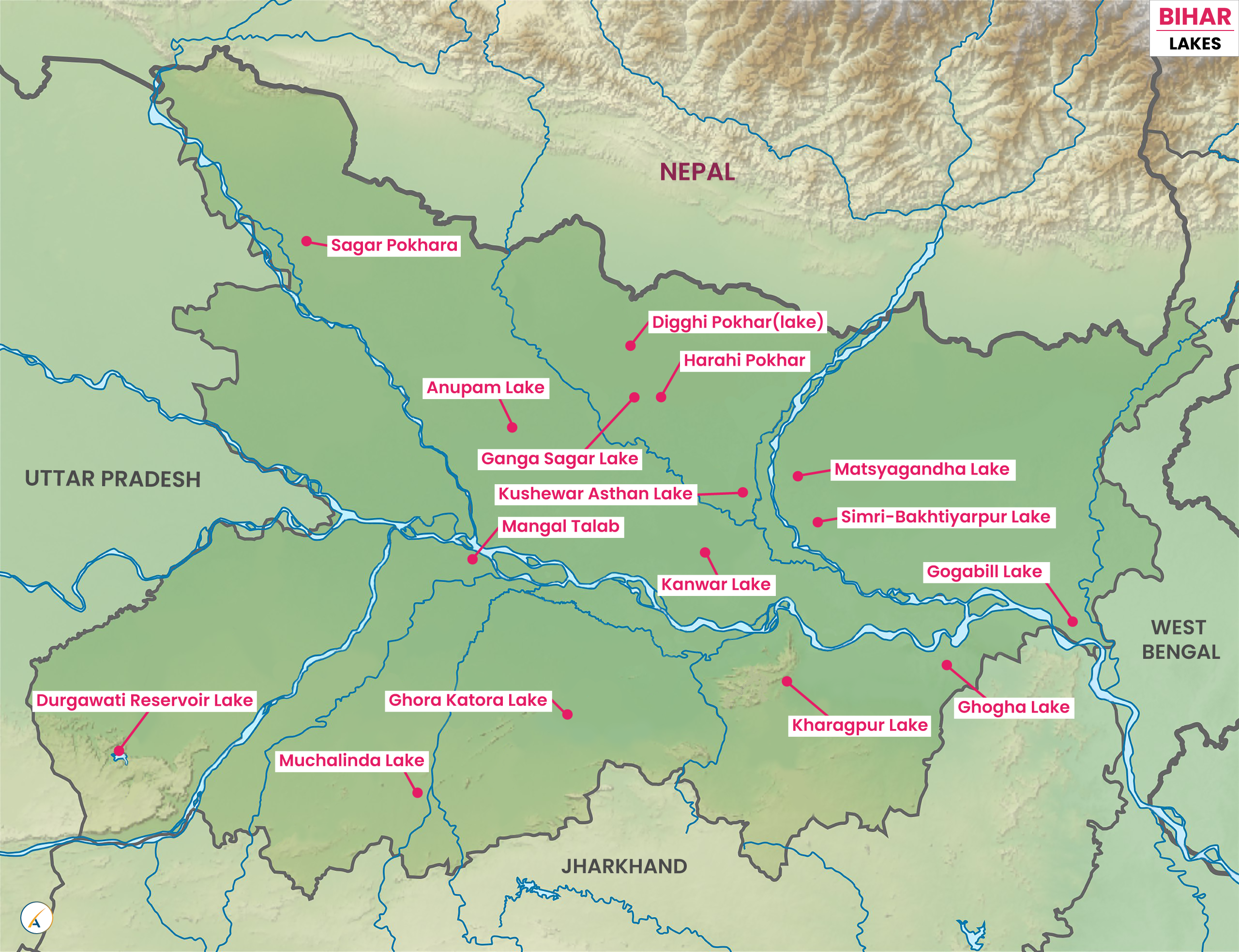 Lakes in Bihar (Map)