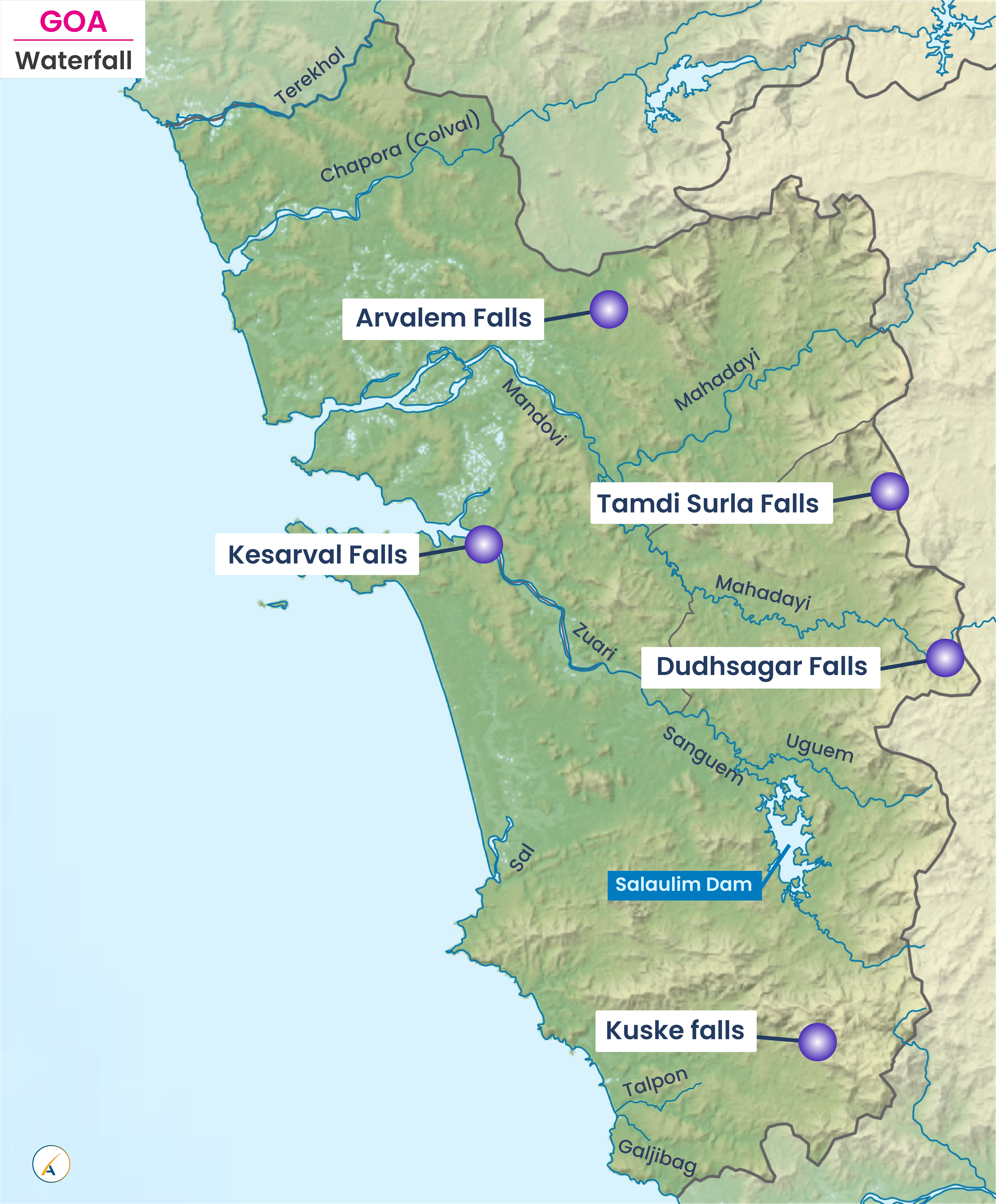 Waterfalls in Goa (Map)