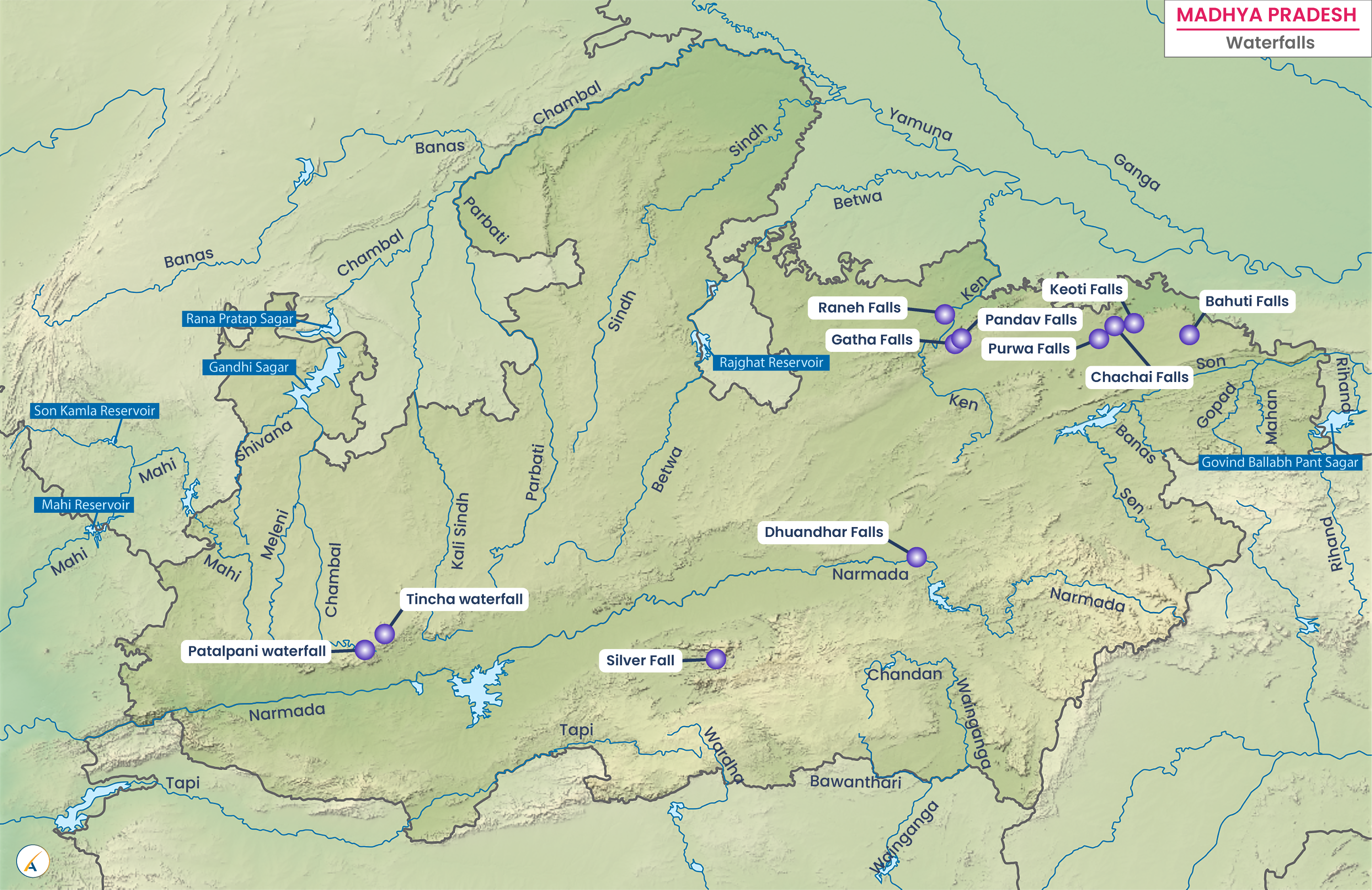 Waterfalls in Madhya Pradesh (Map)