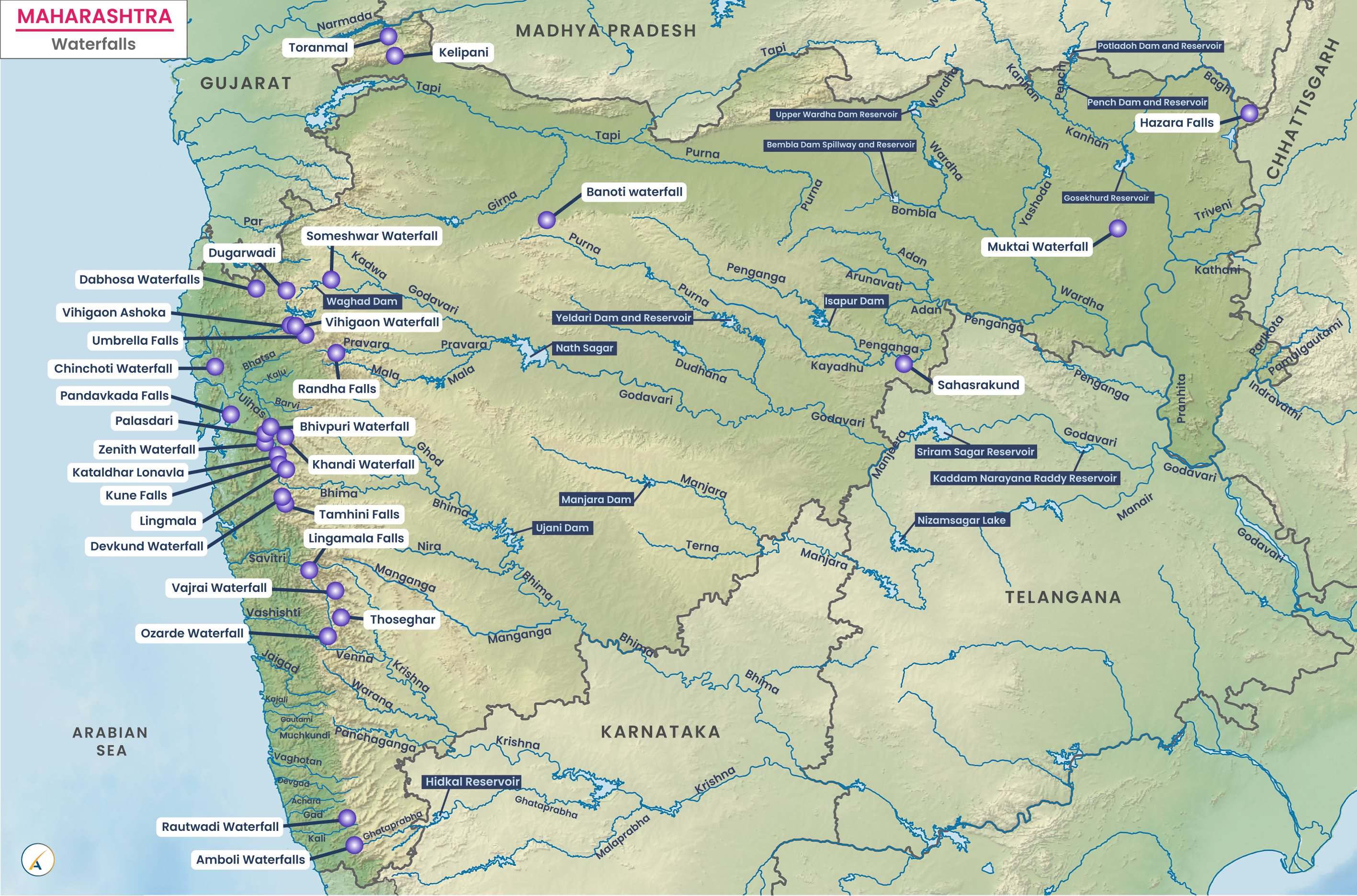 Waterfalls in Maharashtra (Map)