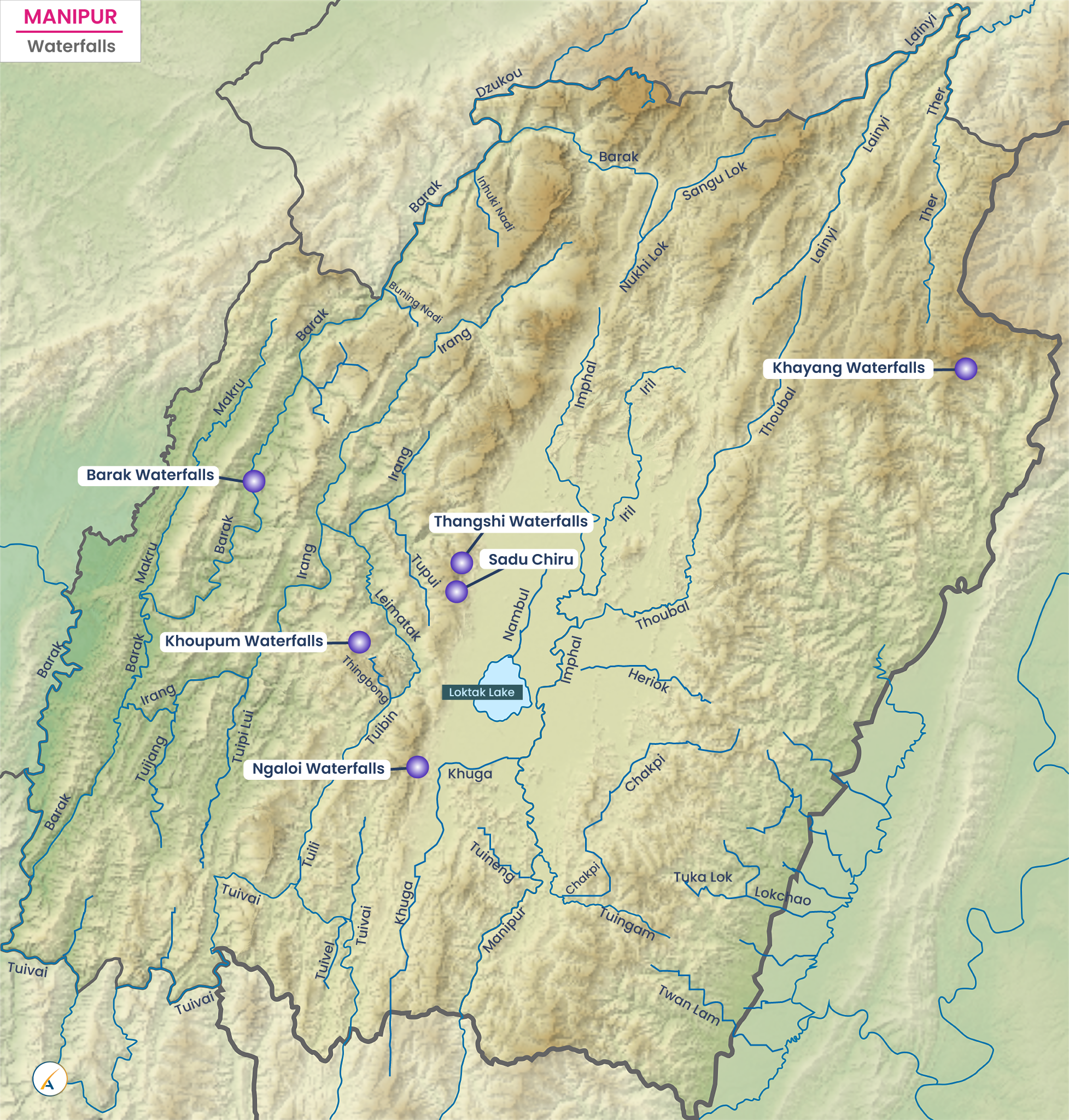Waterfalls in Manipur (Map)