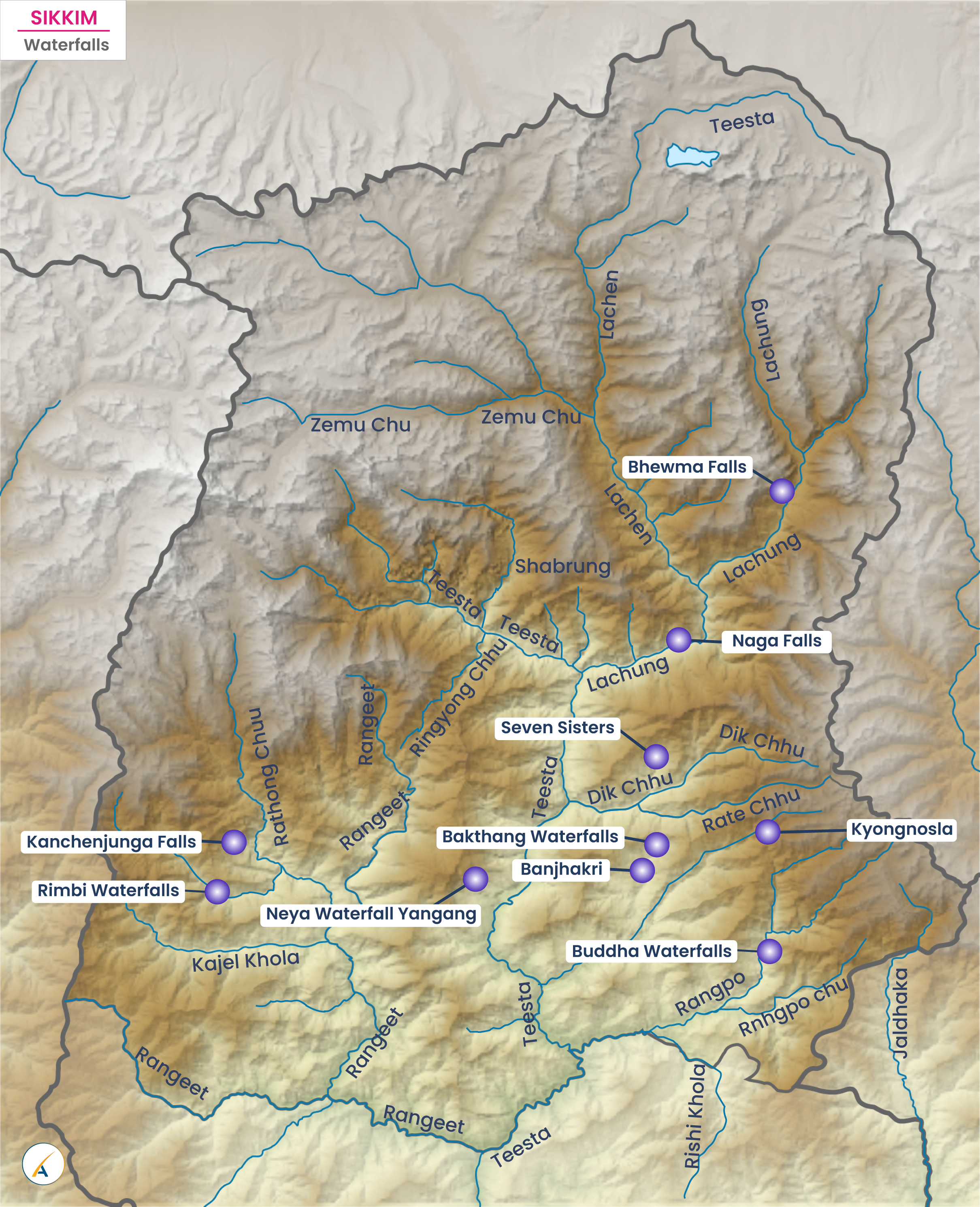 Waterfalls in Sikkim (Map)