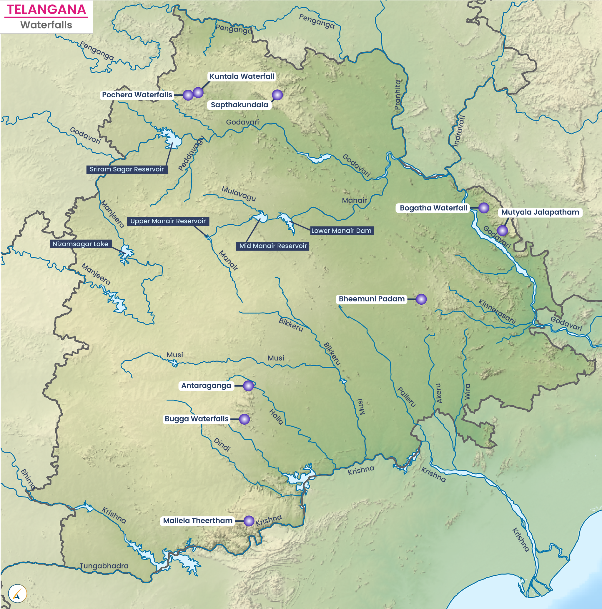 Waterfalls in Telangana (Map)