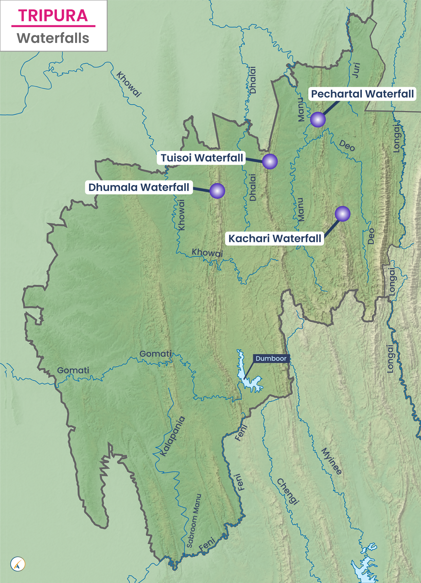 Waterfalls in Tripura (Map)