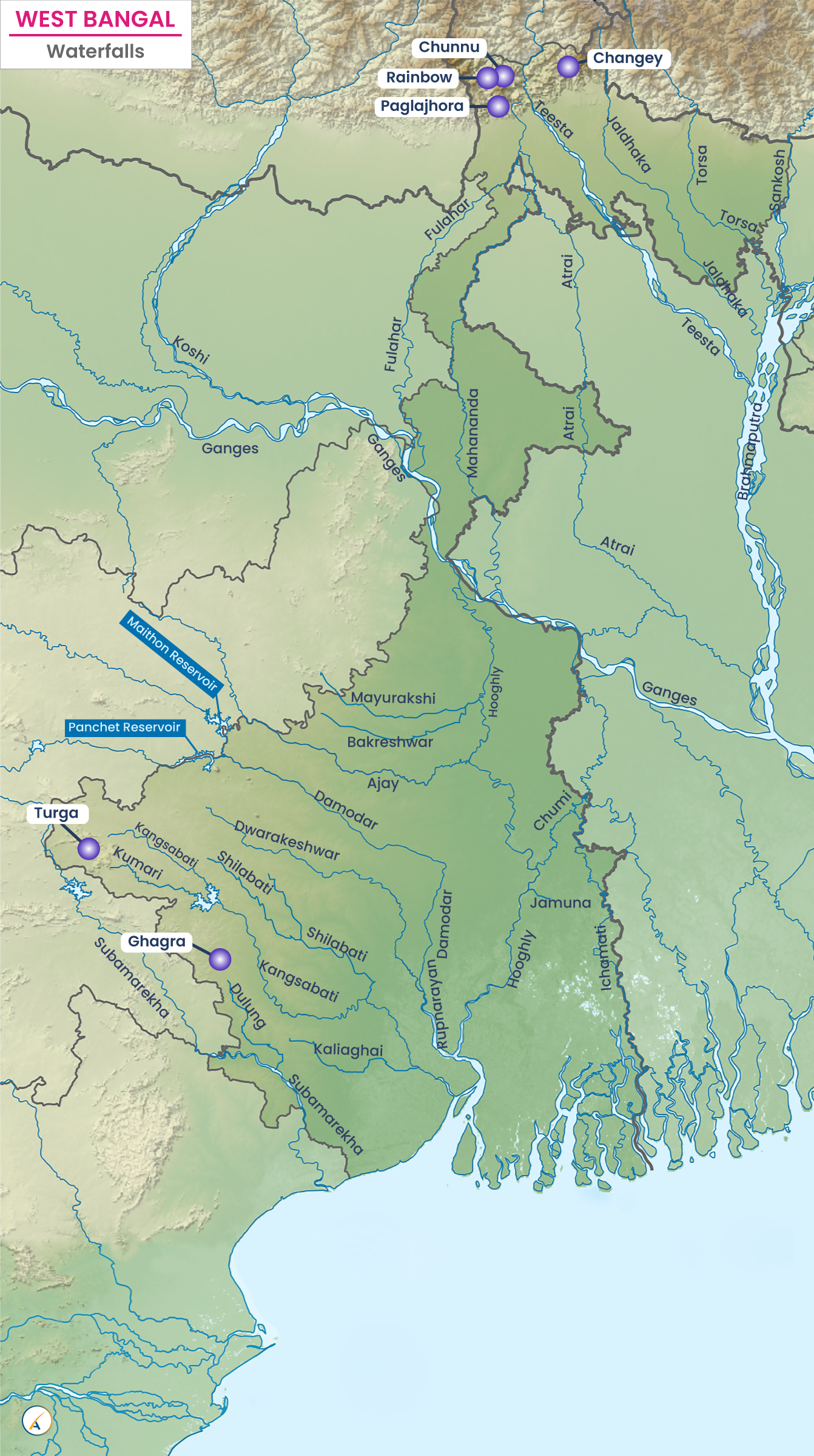 Waterfalls in West Bengal (Map)