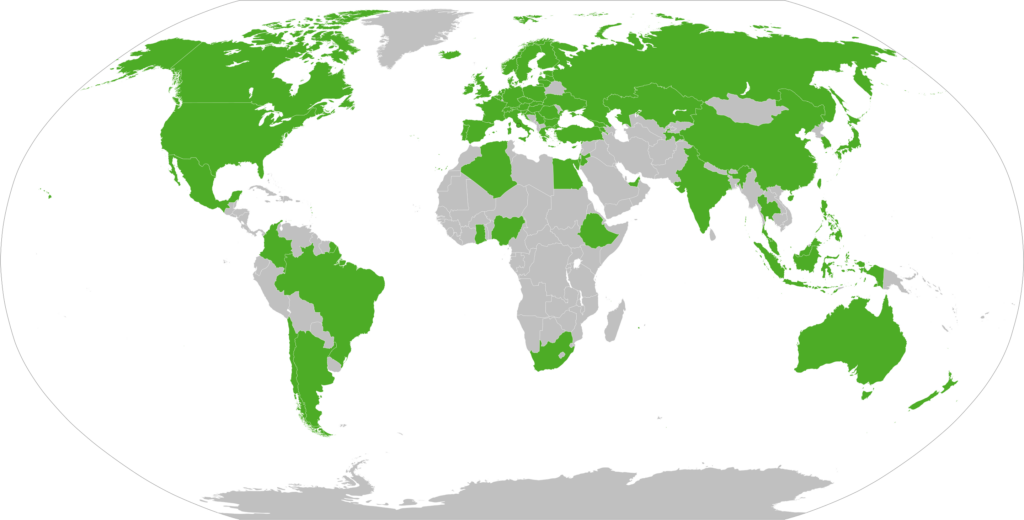 The IAU includes member organizations from 82 countries (designated as national members)