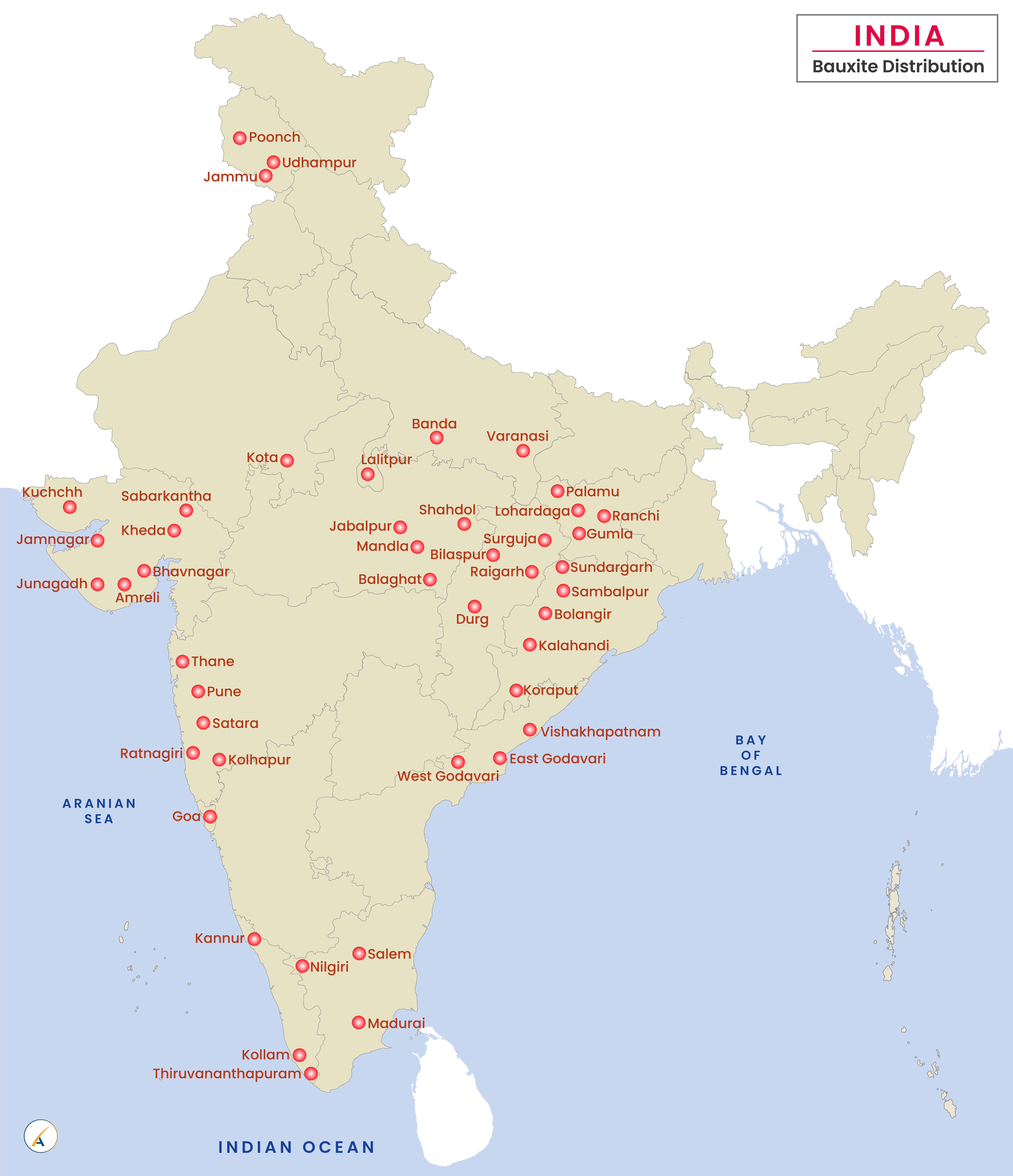 Bauxite Distribution in India Map
