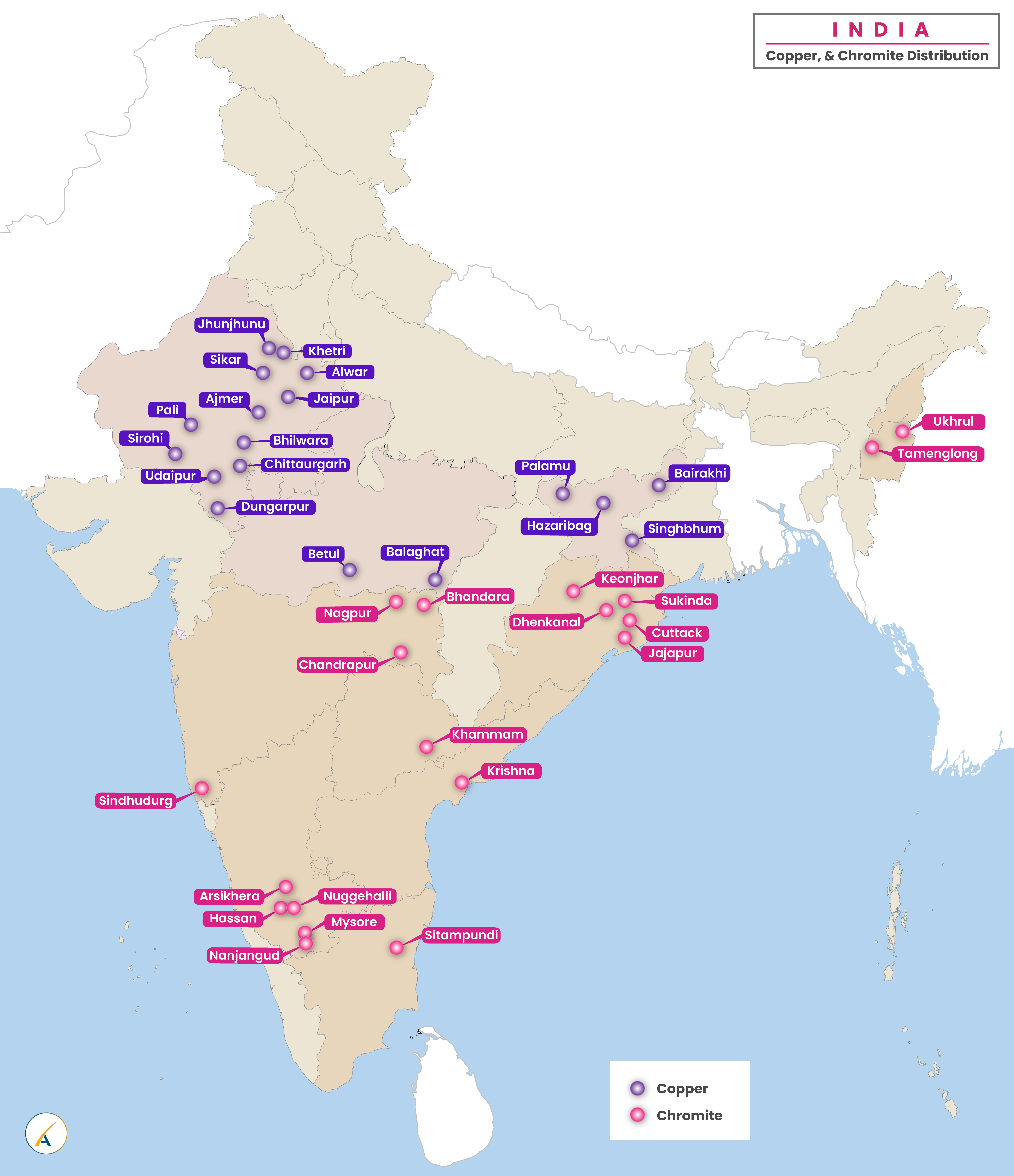 Copper & Chromite Distribution in India Map