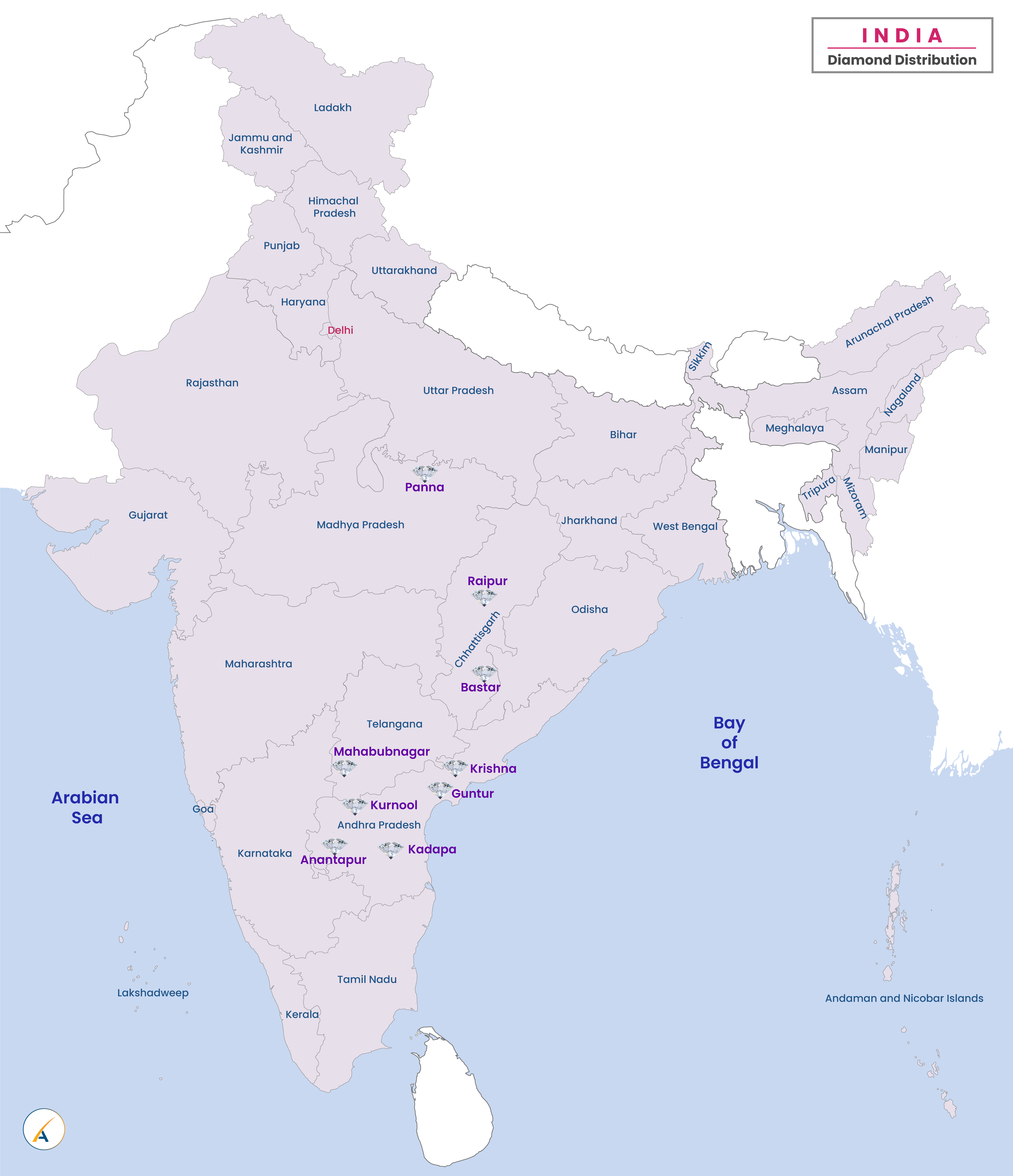 Diamond Distribution in India Map