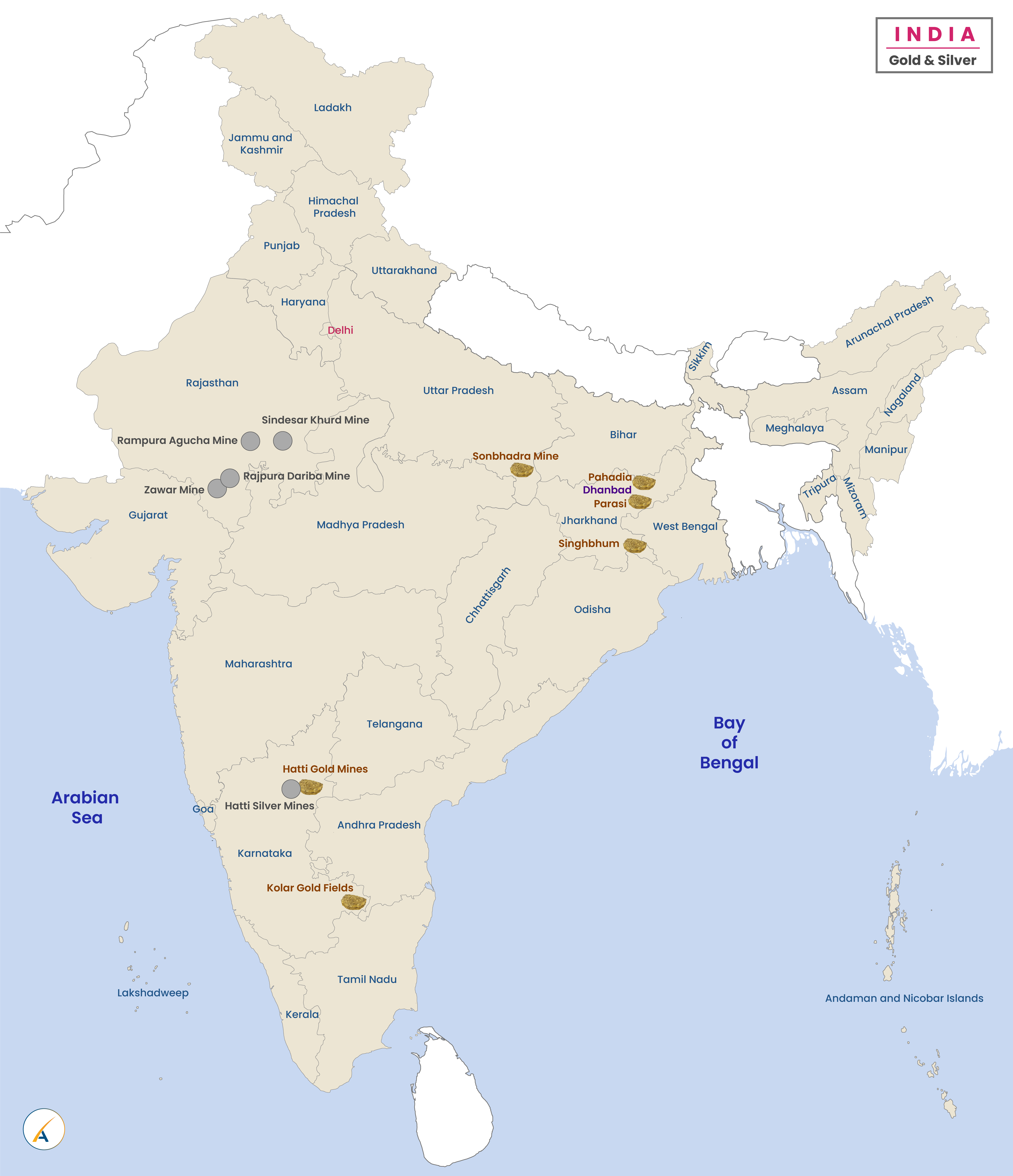 Gold & Silver Distribution in India Map