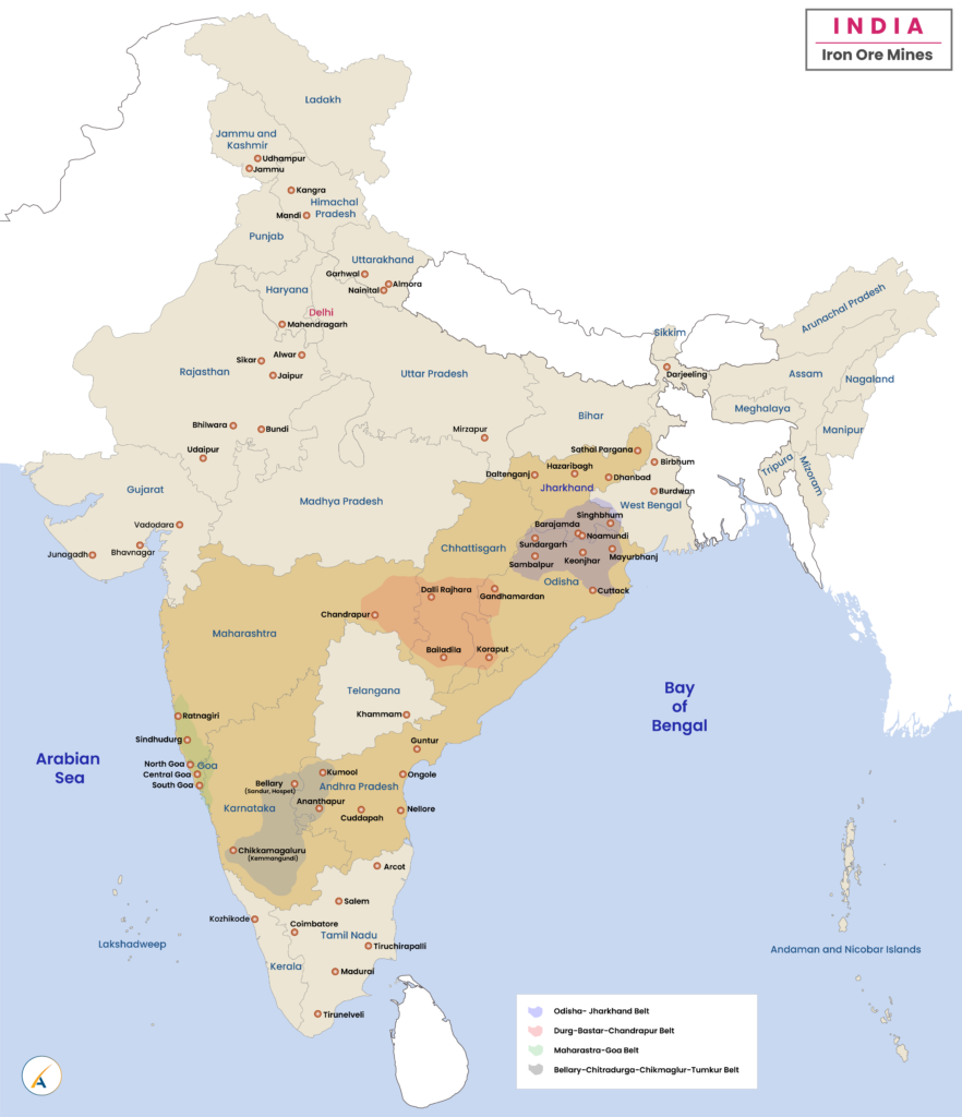 Iron Ore distribution in India Map
