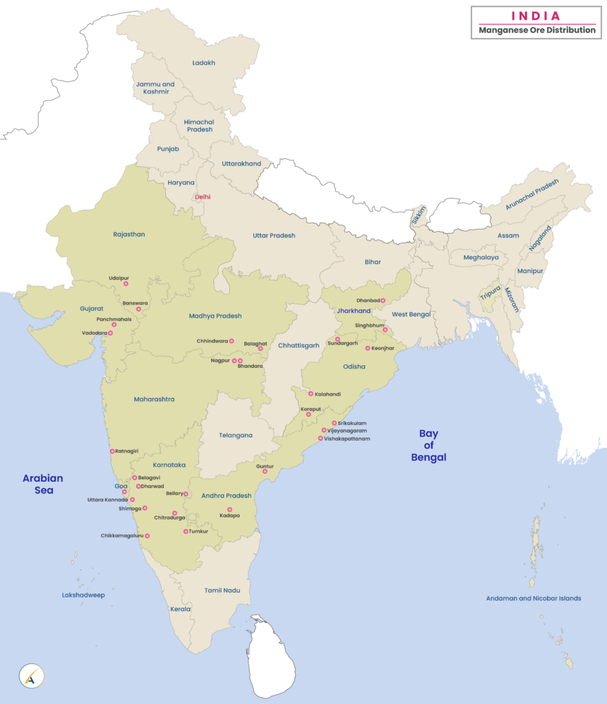 Manganese Ore Distribution in India Map