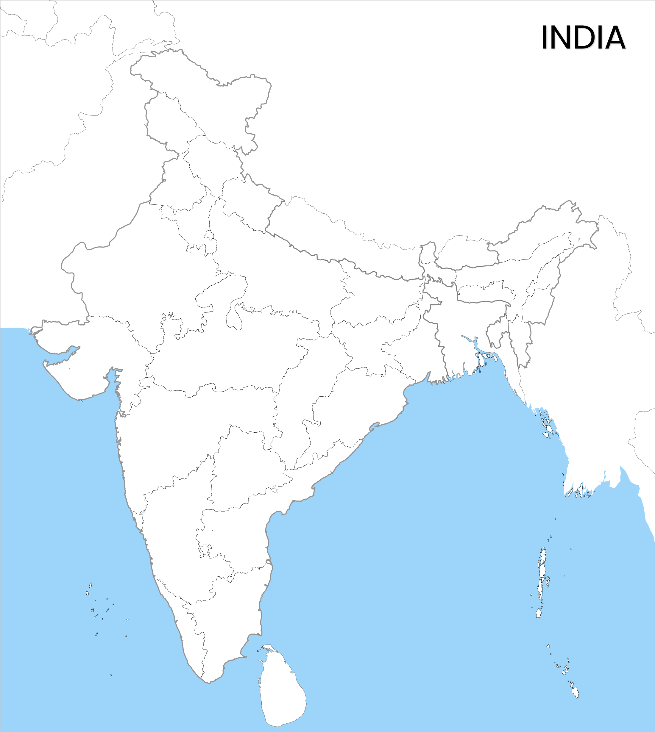 India Blank Outline Map with State Boundries