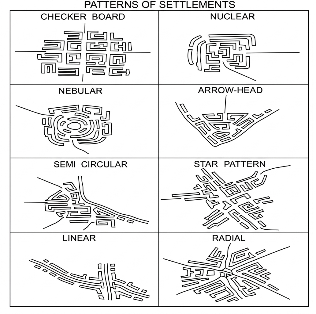 Compact Setlement Diagram Classification of Settlements | Settlement Geography | UPSC