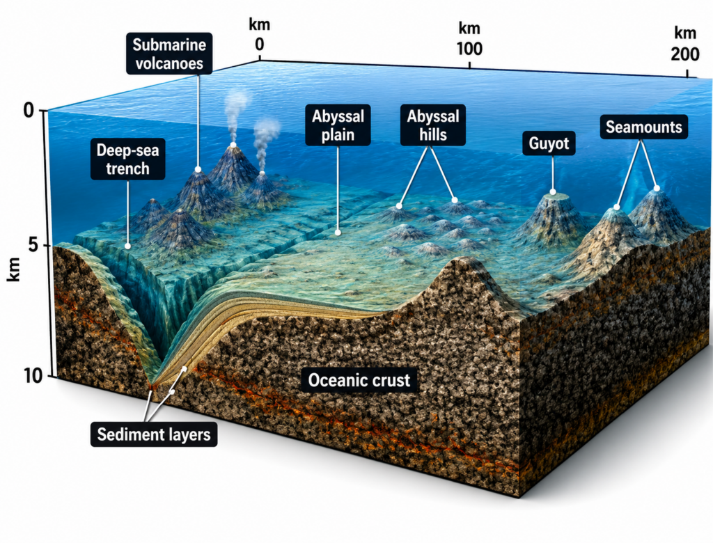 3D ocean floor cross-section diagram