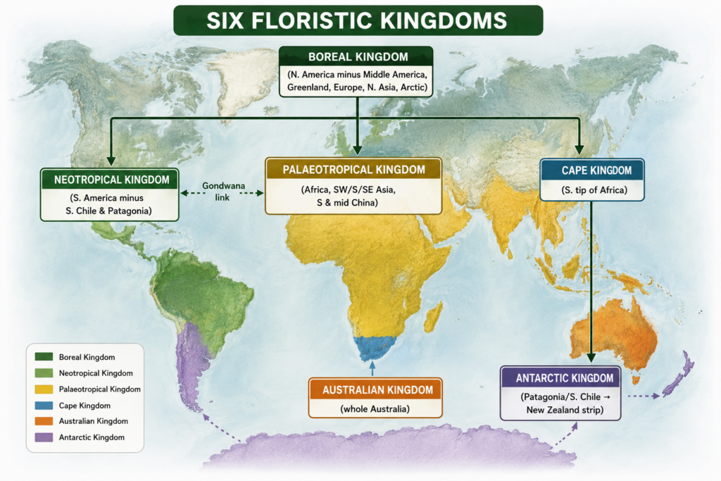 Six floristic kingdoms world map