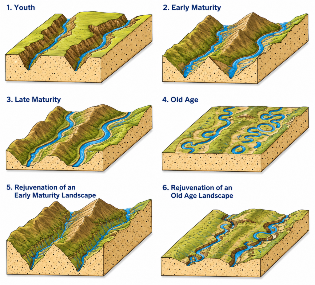 Landform evolution through Daviss normal cycle