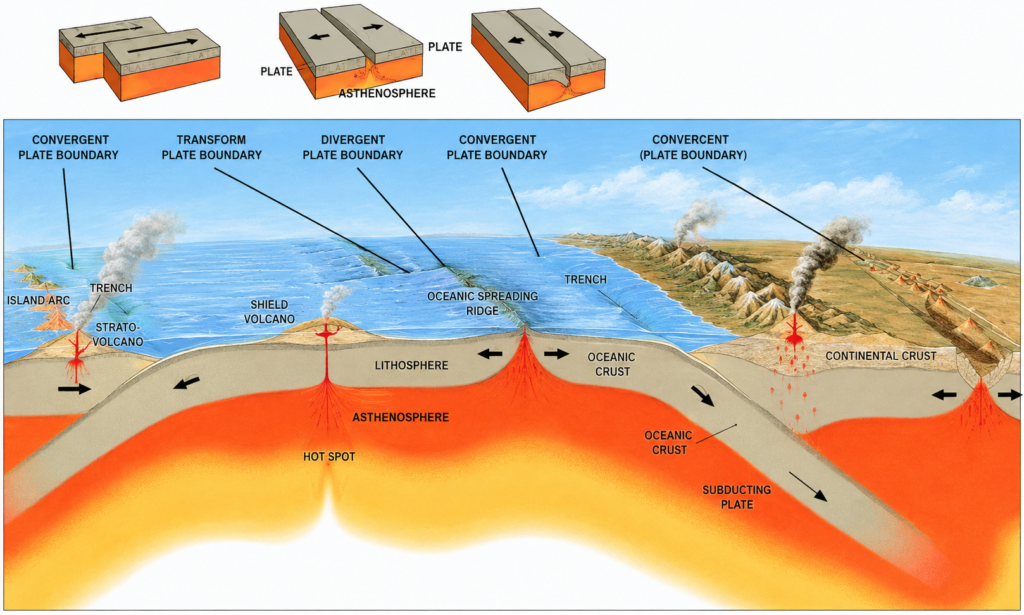 Plate Tectonics Boundaries Illustrated