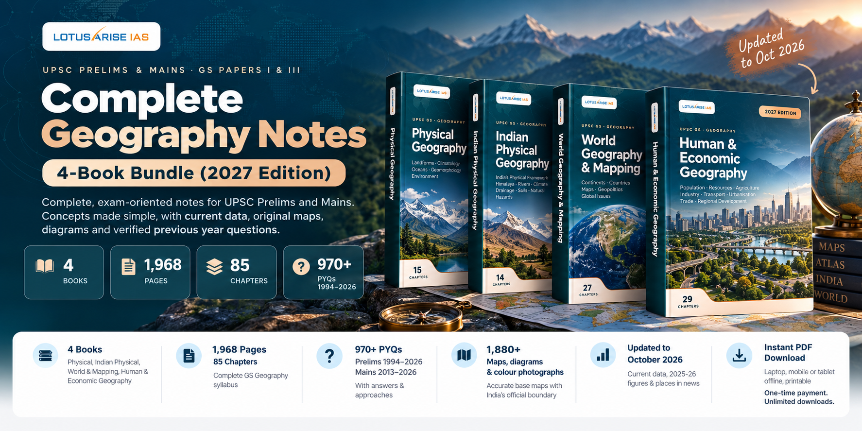 Complete Geography Notes for UPSC GS Prelims + Mains: 4-Book Bundle (2027 Edition) by LotusArise IAS