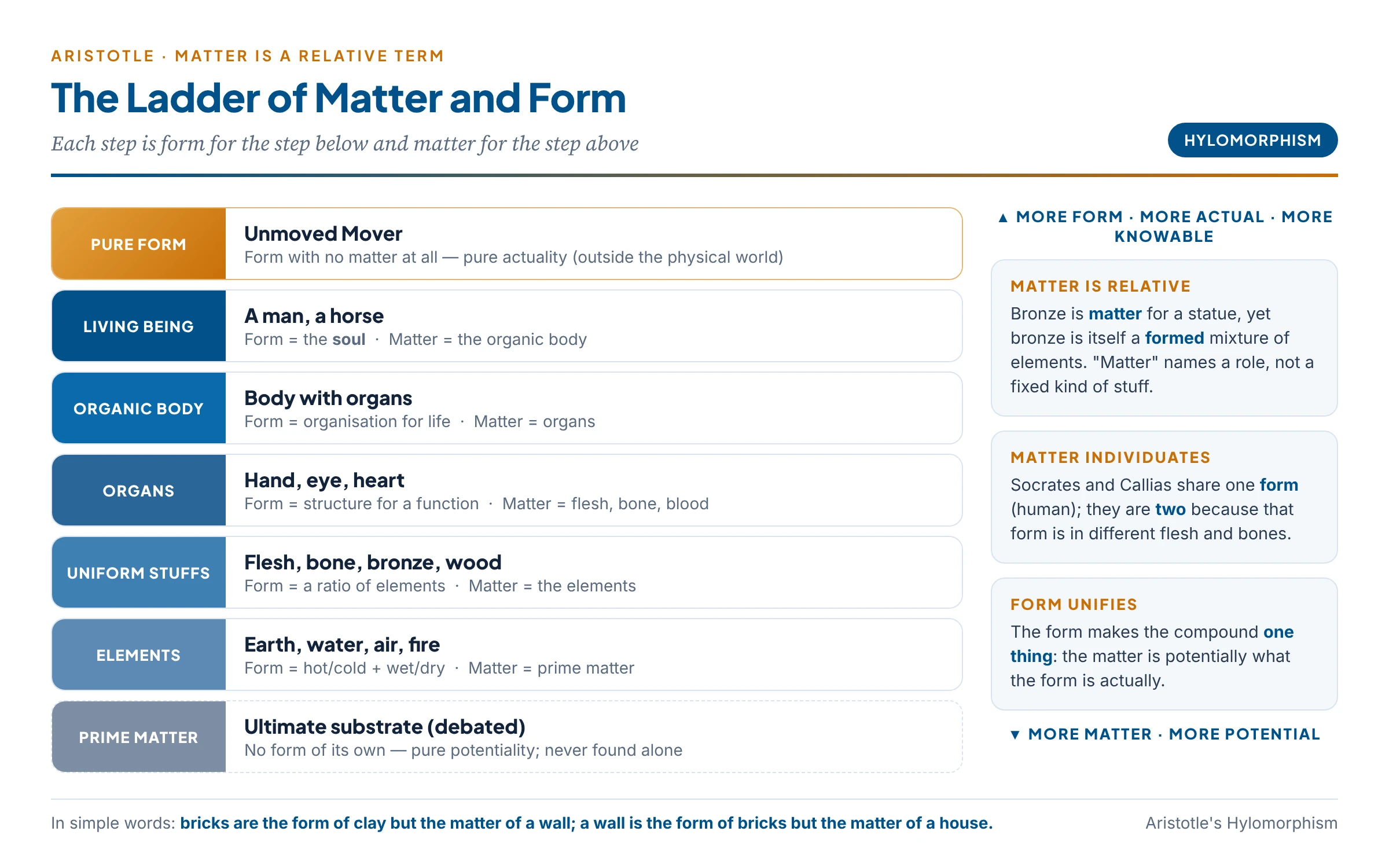 The ladder of matter and form: each level is form relative to the level below and matter relative to the level above, from prime matter to pure form